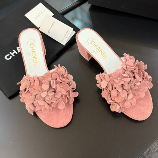 MID HEEL 45 MM MULE IN PEACH PINK SUEDE - 34