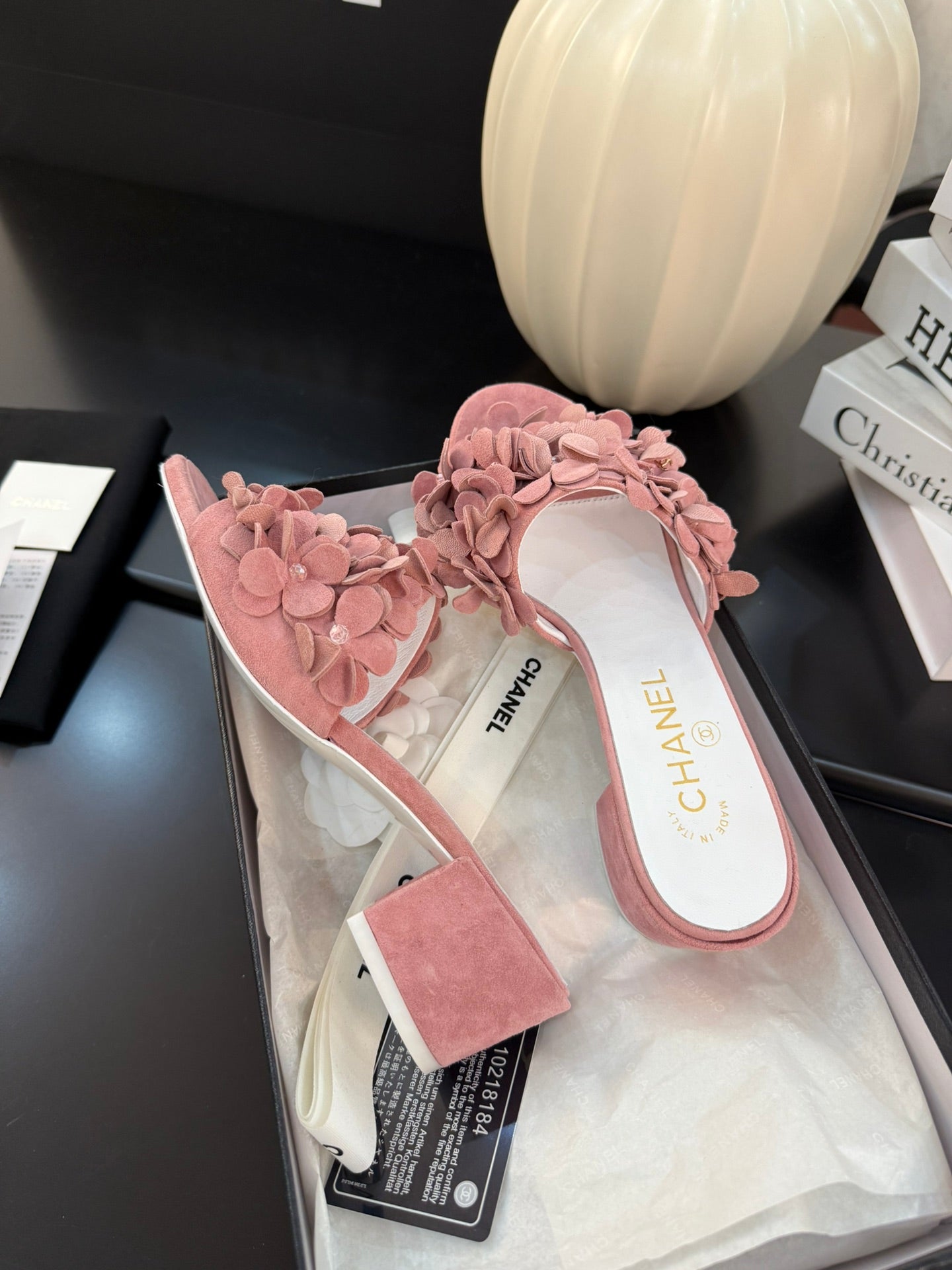 MID HEEL 45 MM MULE IN PEACH PINK SUEDE - 34