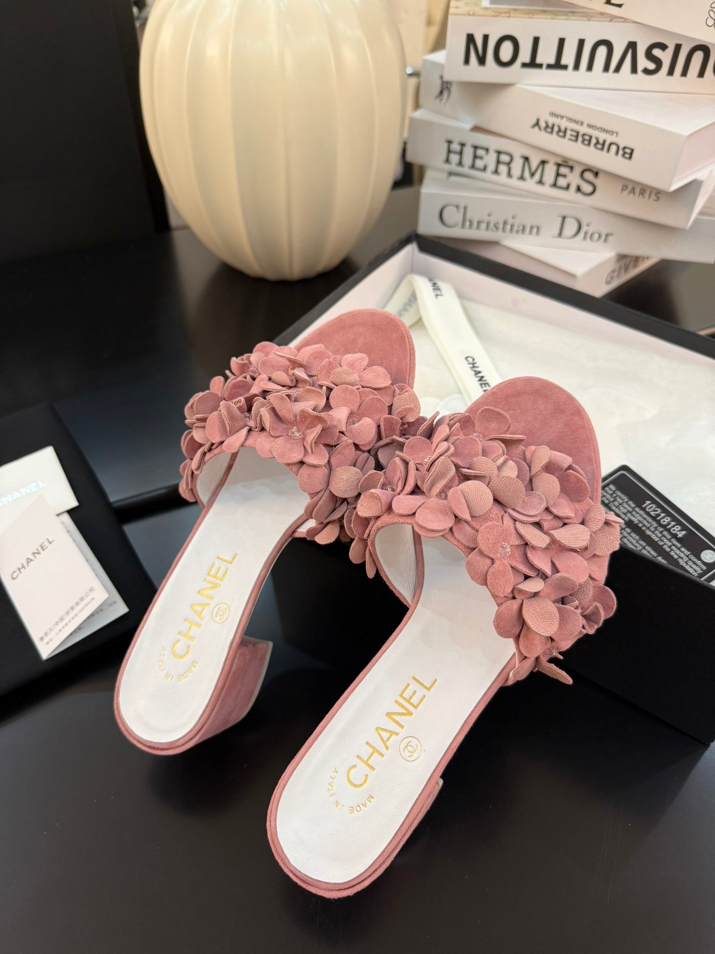 MID HEEL 45 MM MULE IN PEACH PINK SUEDE - 34