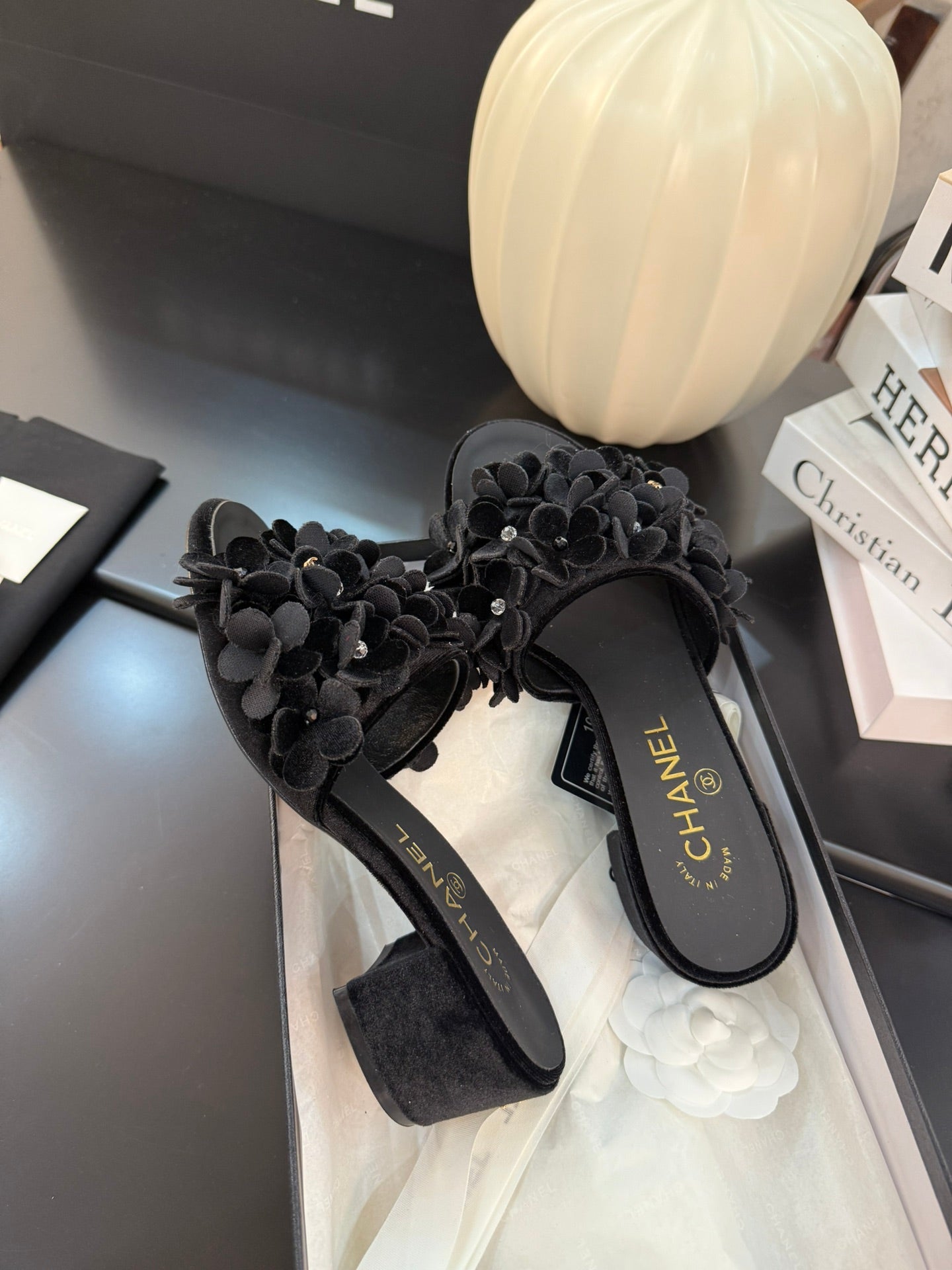 MID HEEL 45 MM MULE IN BLACK VELVET - 34