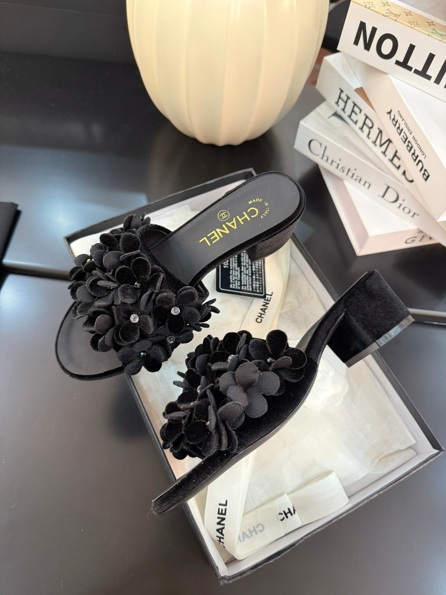 MID HEEL 45 MM MULE IN BLACK VELVET - 34