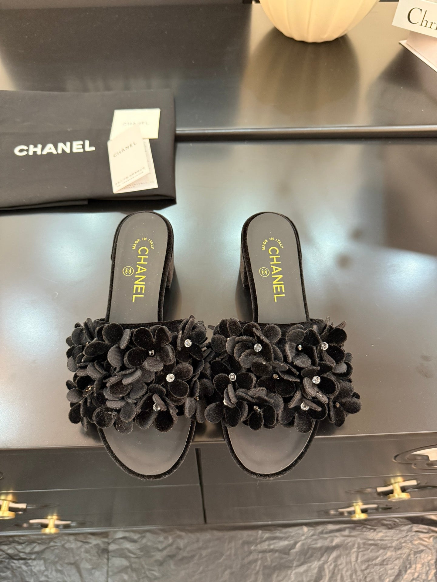 MID HEEL 45 MM MULE IN BLACK VELVET - 34