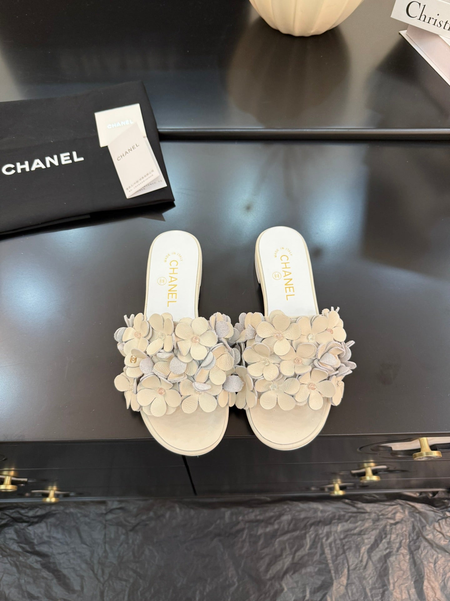 FLAT MULE 15 MM IN PALE GRAY CALFSKIN - 34
