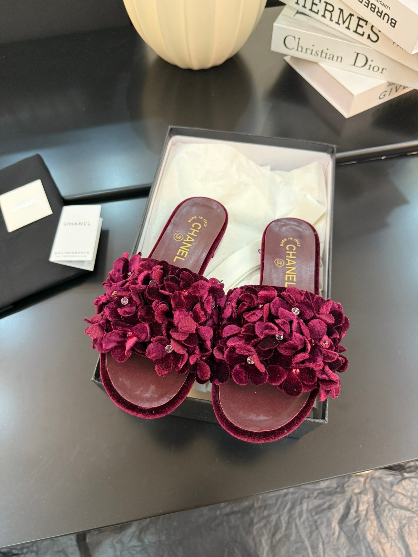 FLAT MULE 15 MM IN PLUM PURPLE VELVET - 34