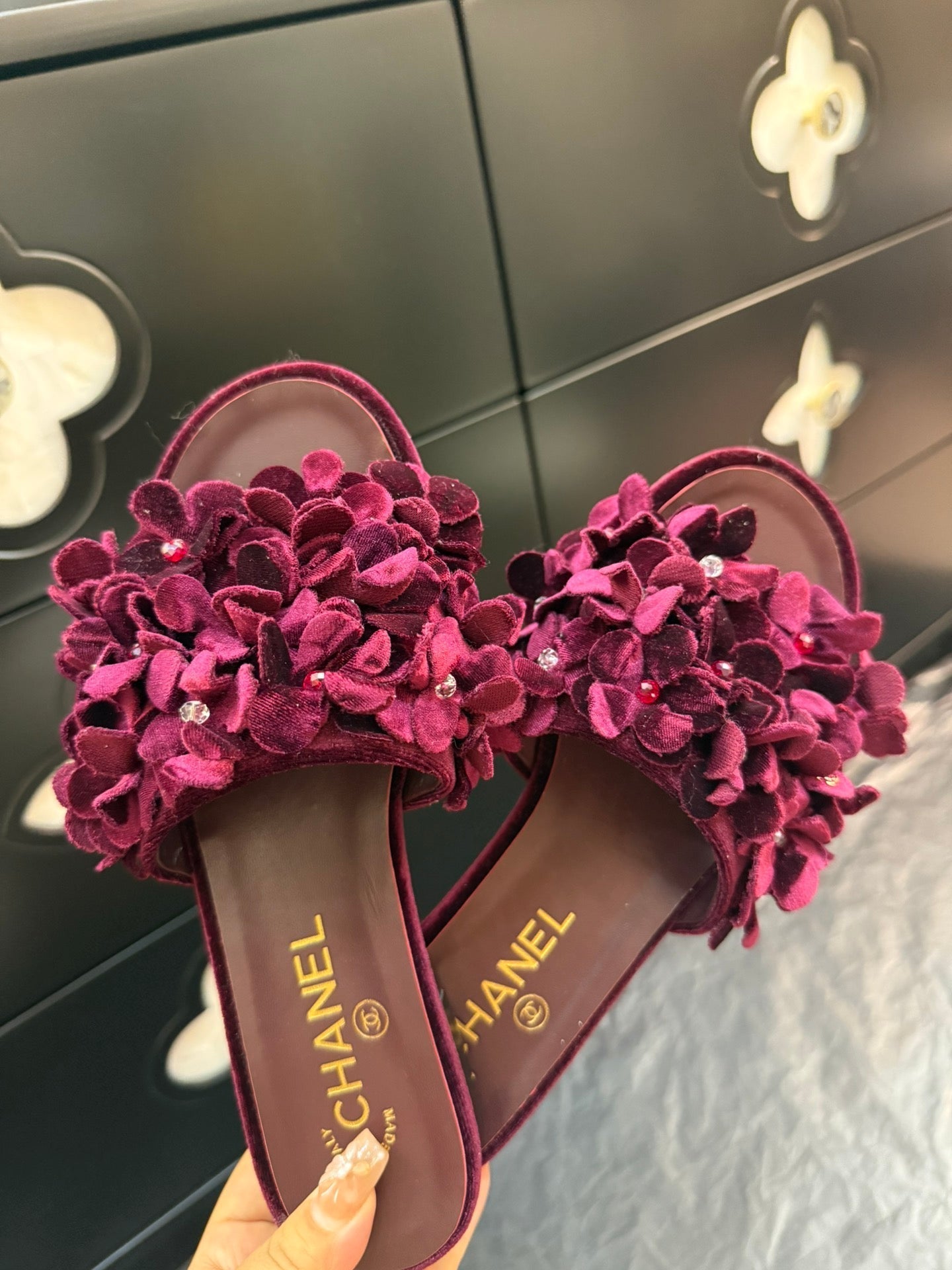 FLAT MULE 15 MM IN PLUM PURPLE VELVET - 34