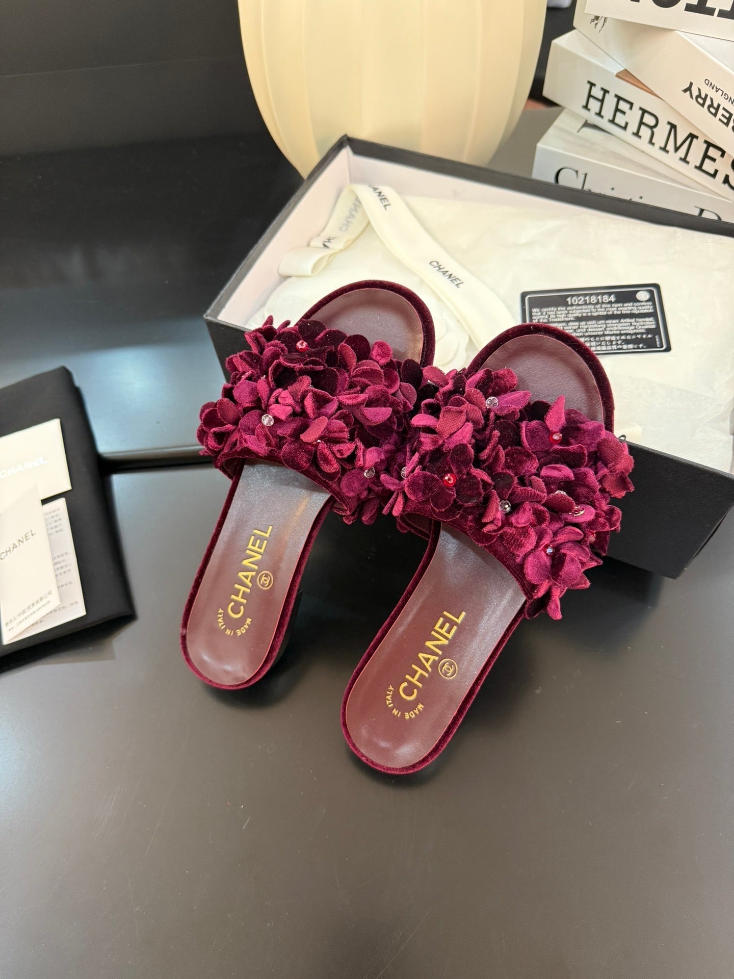 FLAT MULE 15 MM IN PLUM PURPLE VELVET - 34