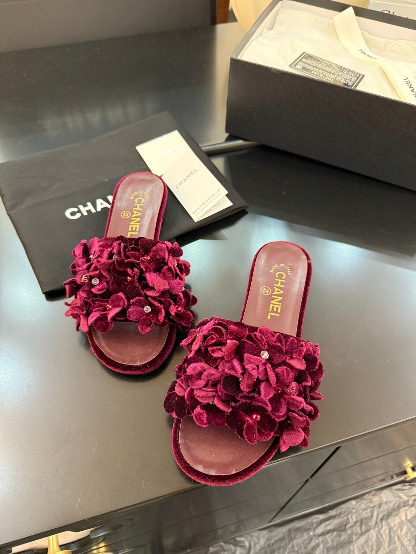 FLAT MULE 15 MM IN PLUM PURPLE VELVET - 34