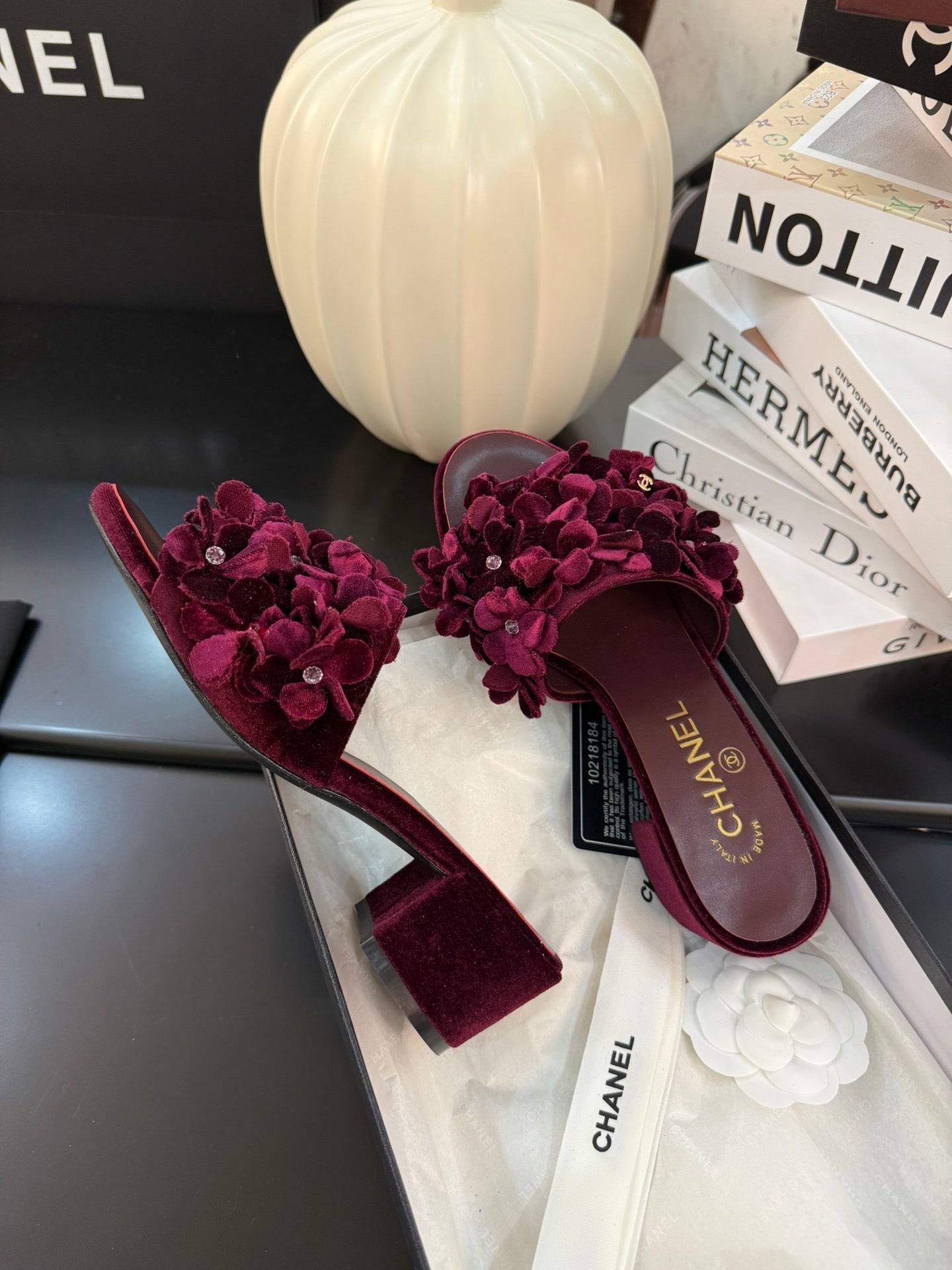 MID HEEL 45 MM MULE IN PLUM PURPLE VELVET - 34