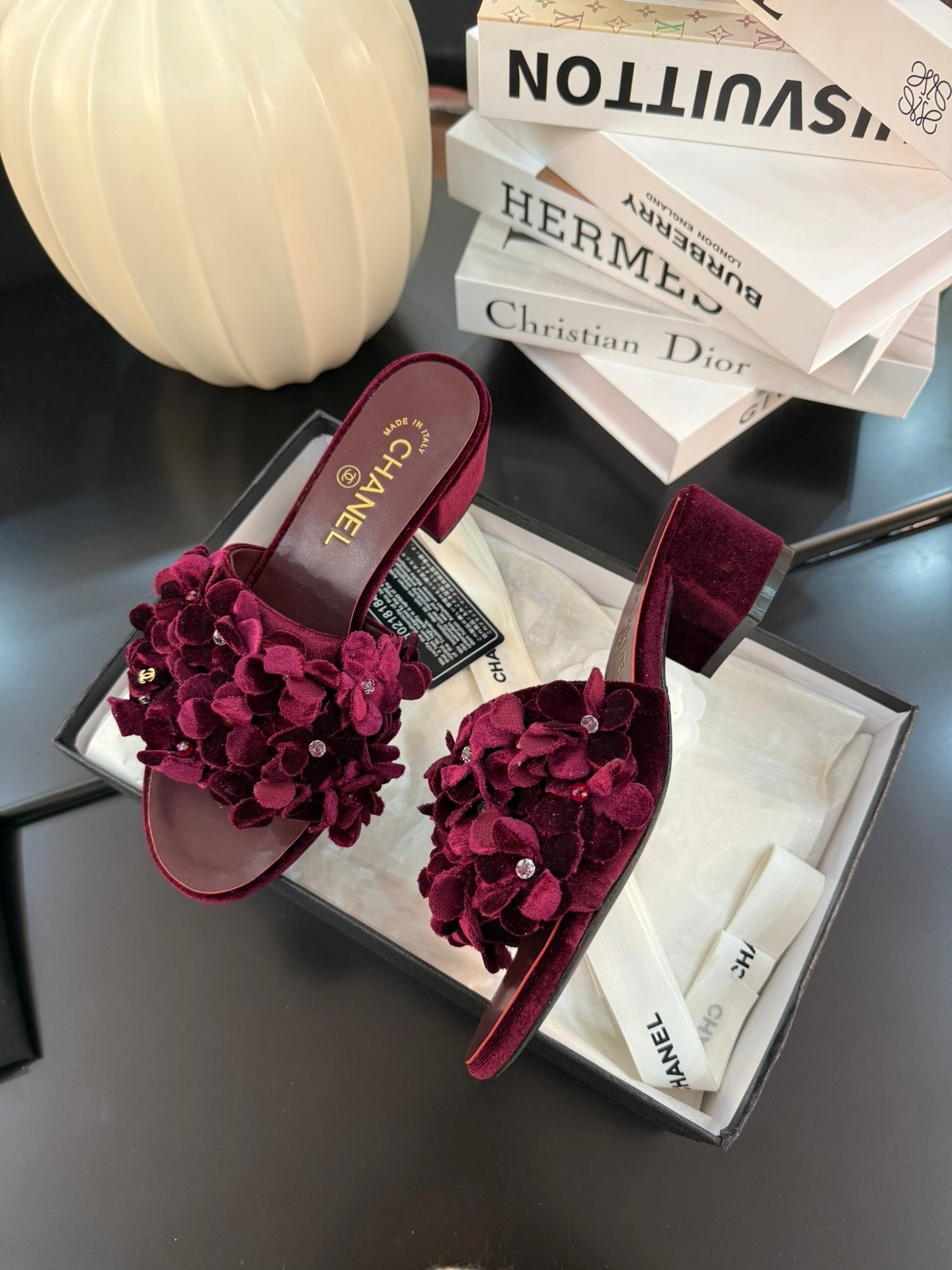 MID HEEL 45 MM MULE IN PLUM PURPLE VELVET - 34