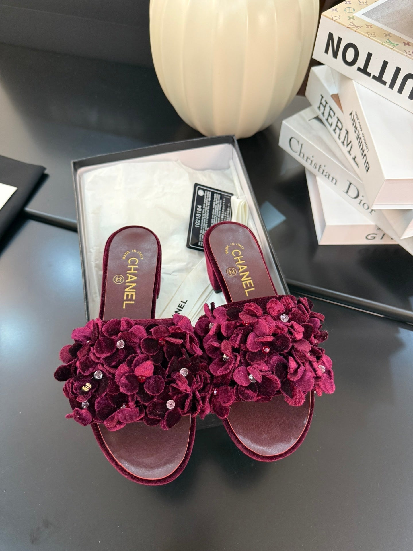 MID HEEL 45 MM MULE IN PLUM PURPLE VELVET - 34