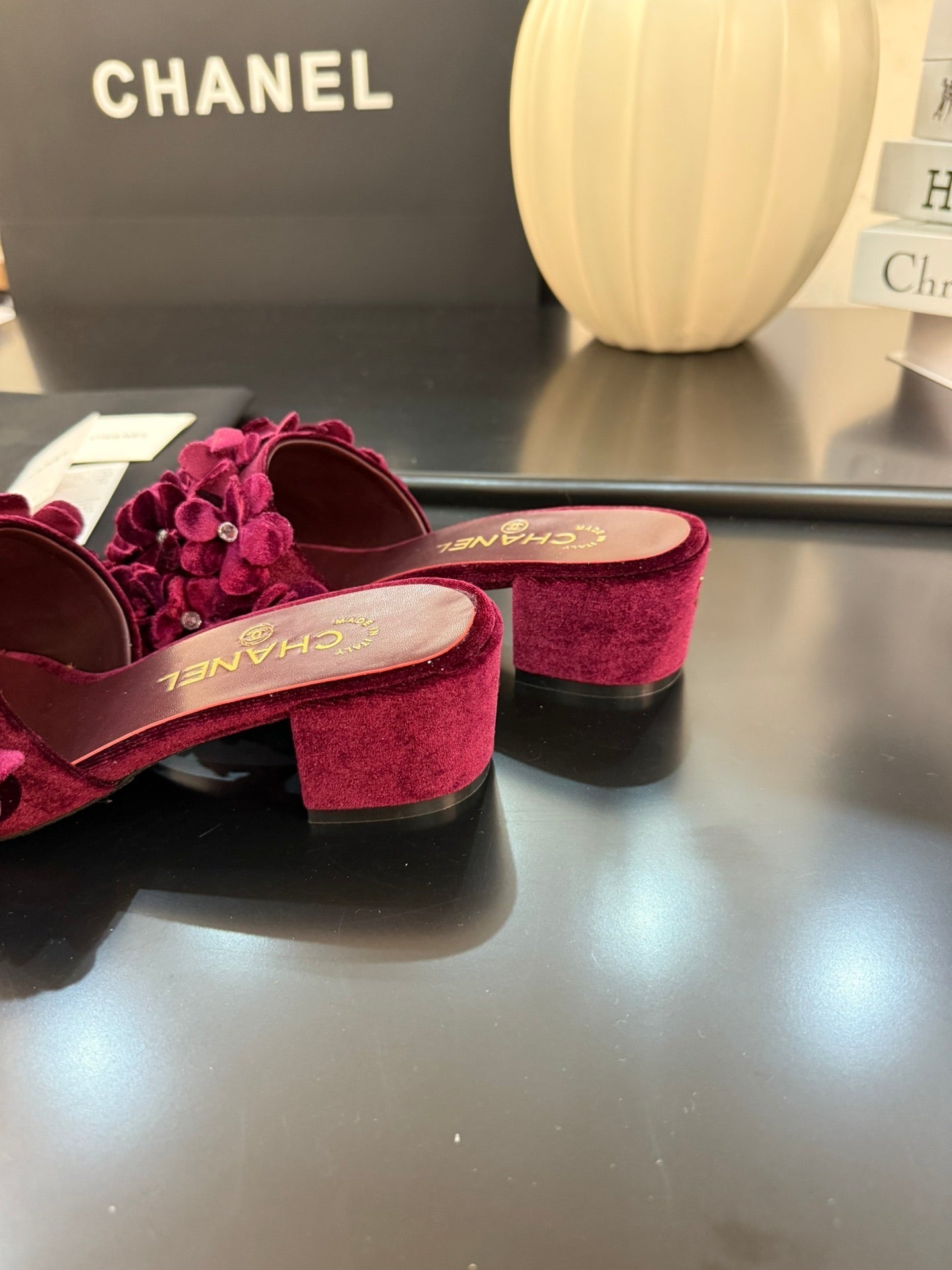 MID HEEL 45 MM MULE IN PLUM PURPLE VELVET - 34