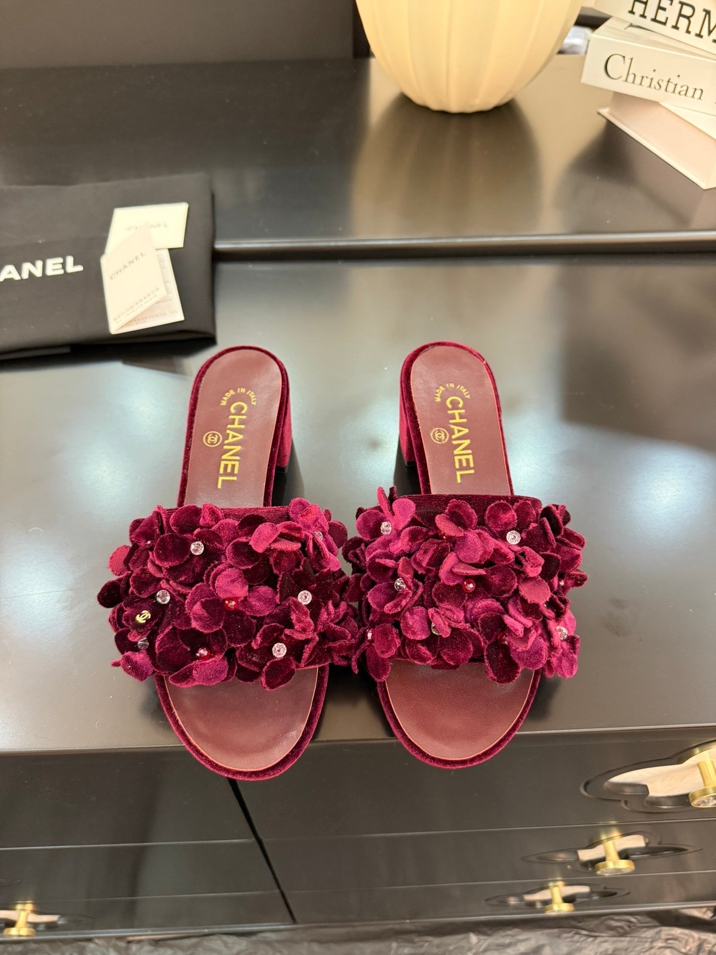 MID HEEL 45 MM MULE IN PLUM PURPLE VELVET - 34