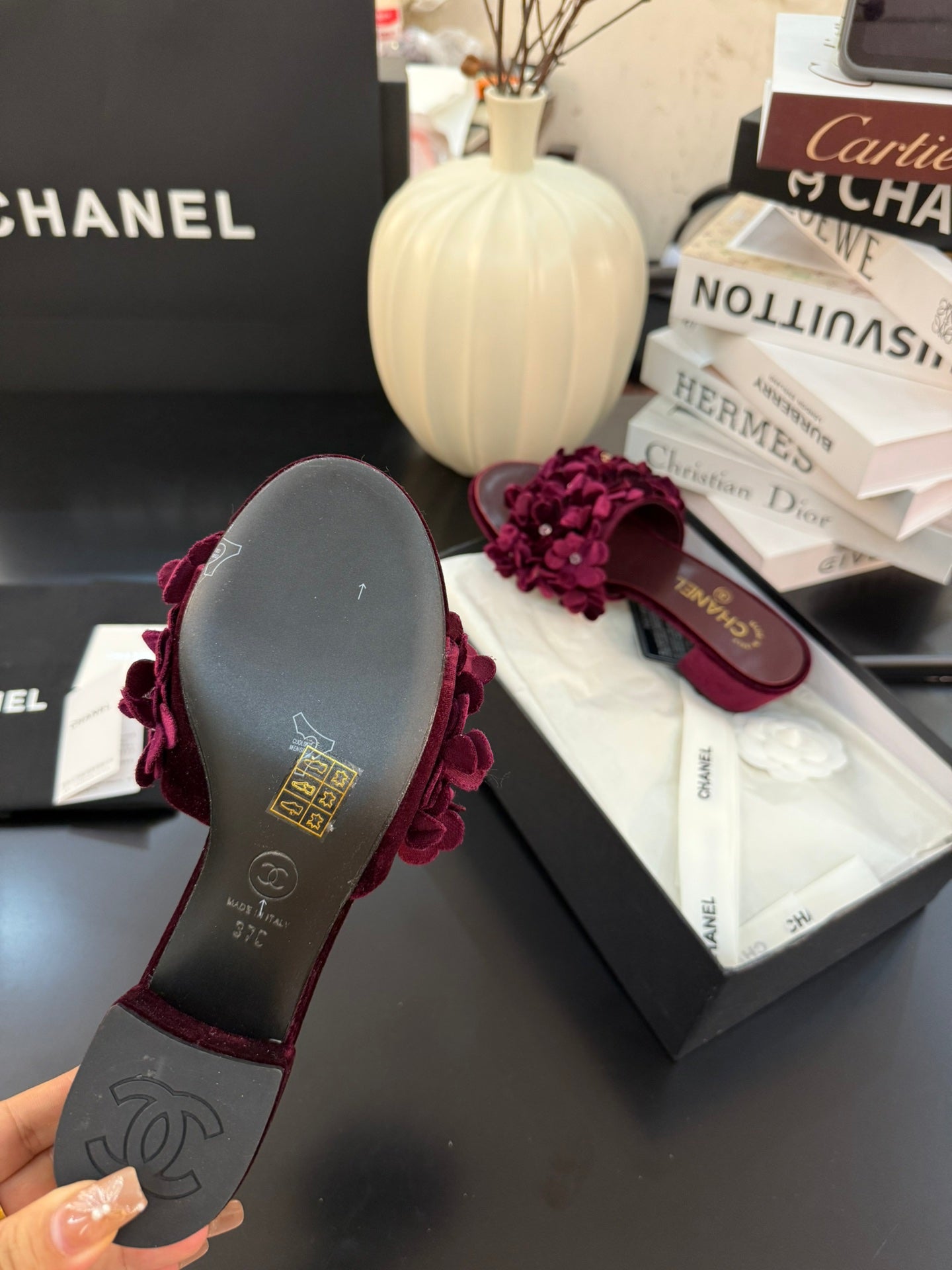 MID HEEL 45 MM MULE IN PLUM PURPLE VELVET - 34
