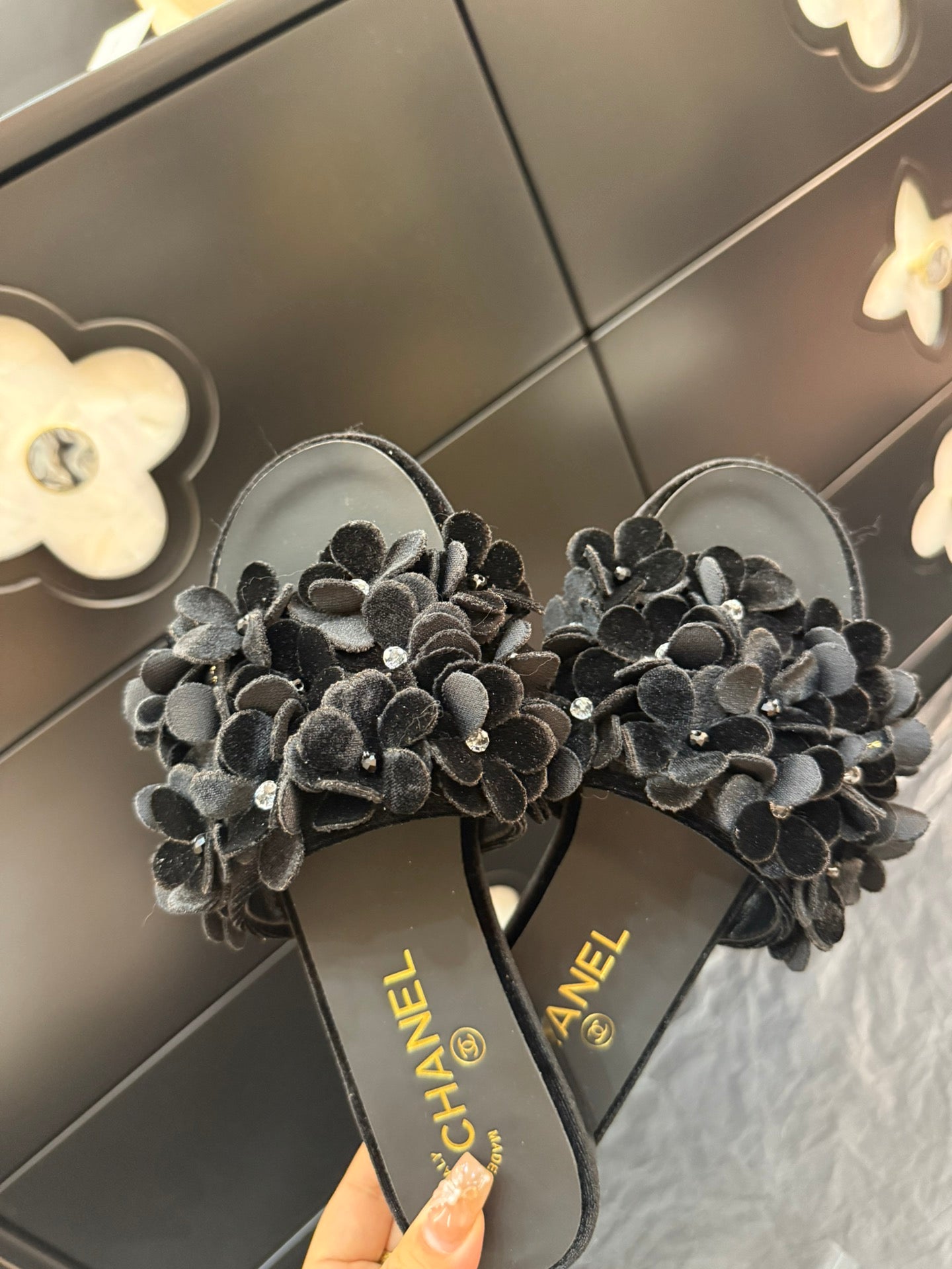 FLAT MULE 15 MM IN BLACK VELVET - 34