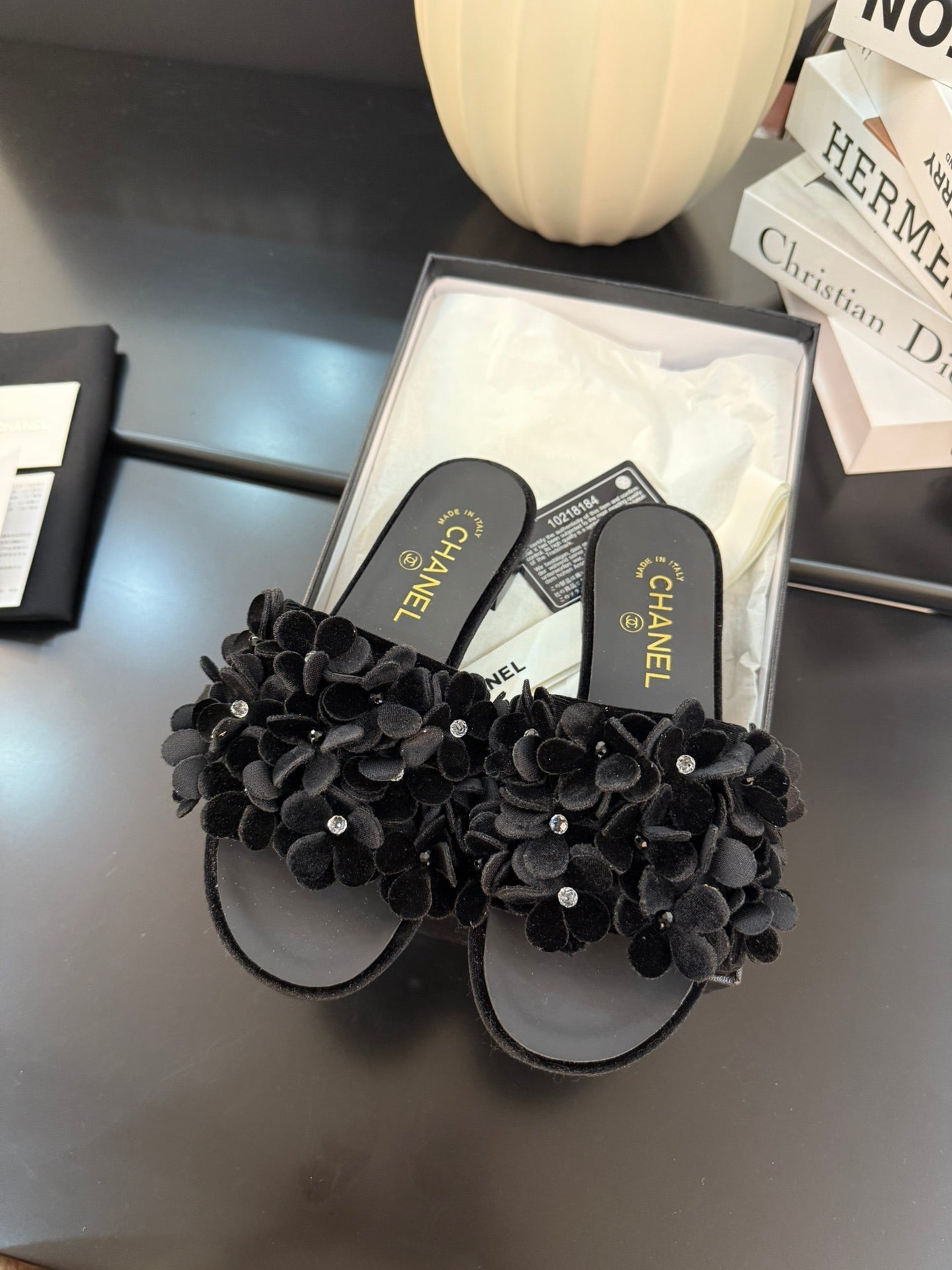FLAT MULE 15 MM IN BLACK VELVET - 34