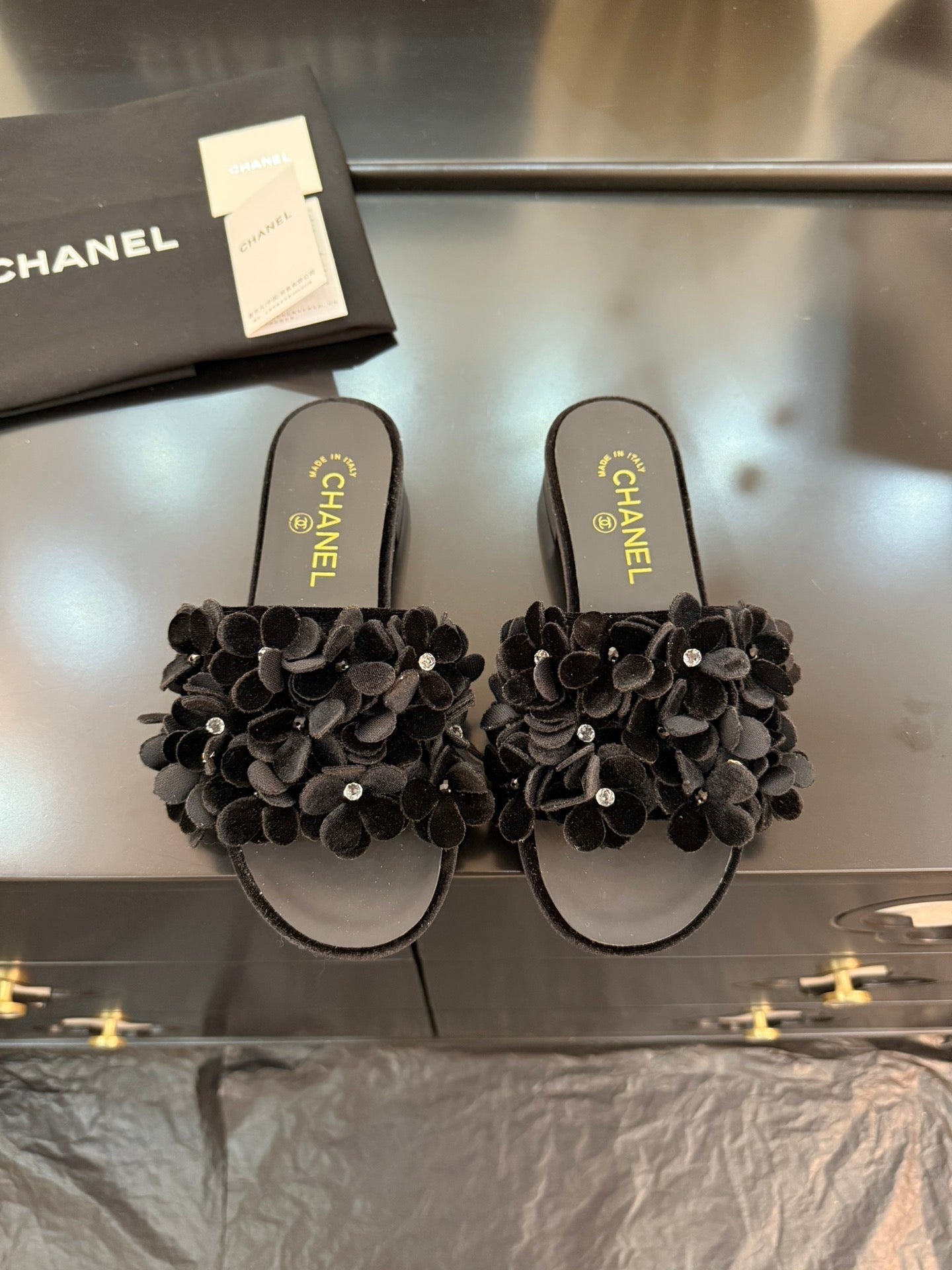 FLAT MULE 15 MM IN BLACK VELVET - 34