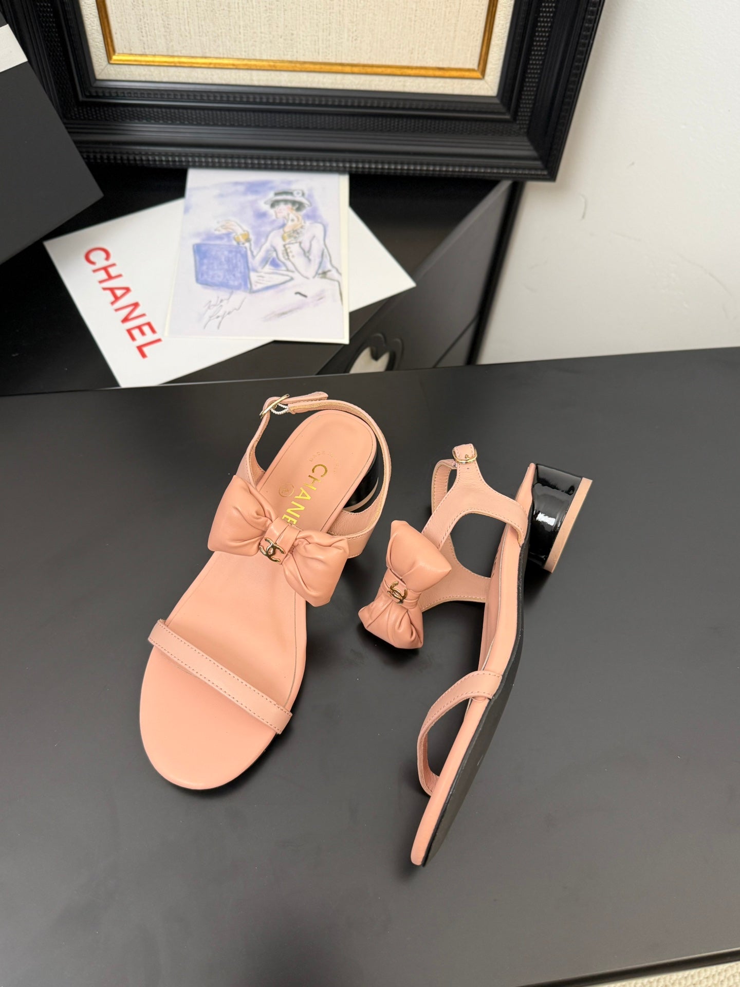 FLAT SANDALS 5 MM IN PEACH PINK CALFSKIN - 34