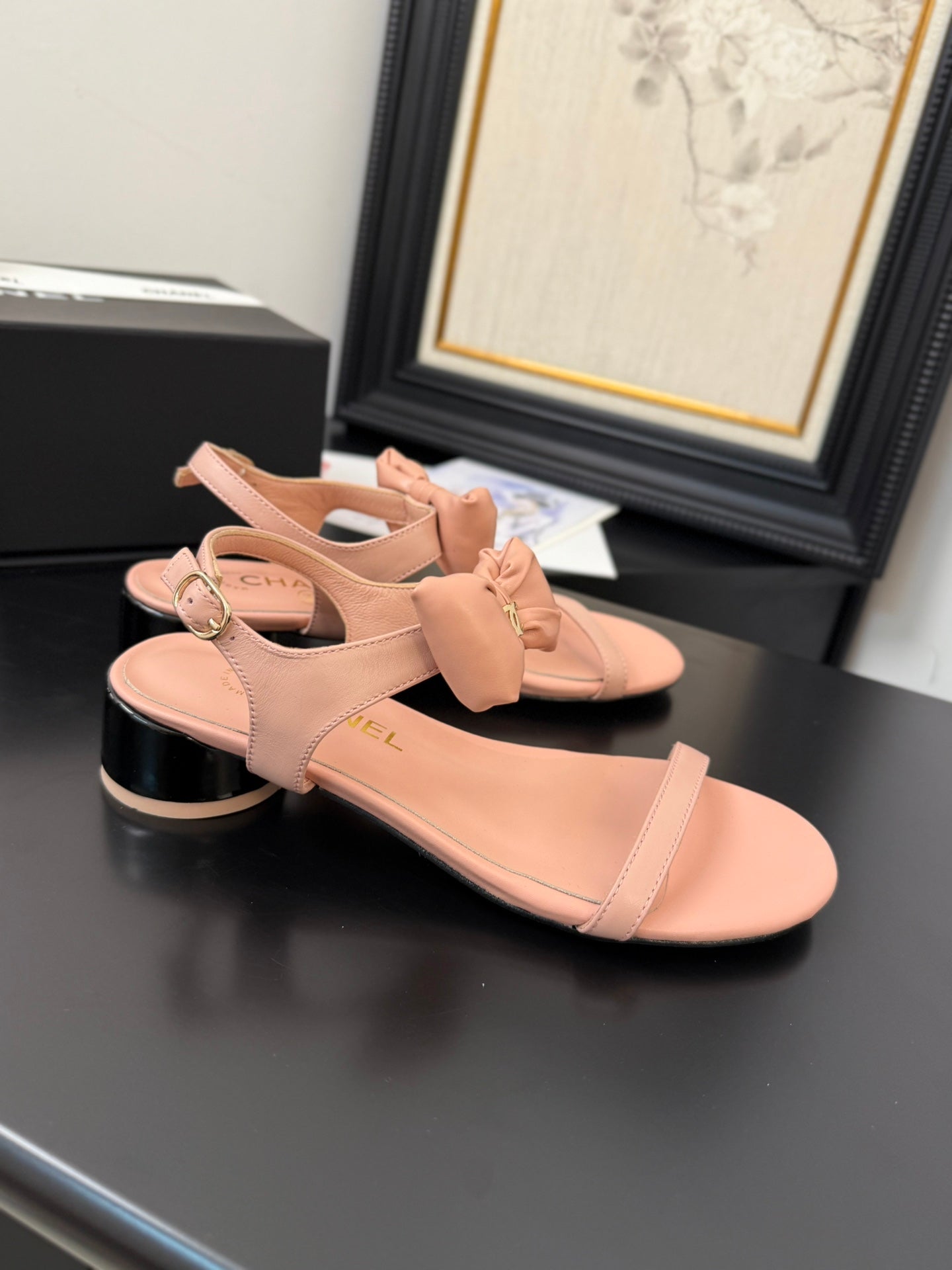 FLAT SANDALS 5 MM IN PEACH PINK CALFSKIN - 34