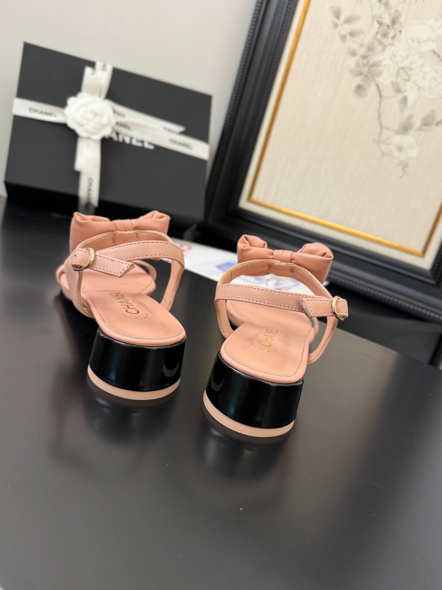 FLAT SANDALS 5 MM IN PEACH PINK CALFSKIN - 34