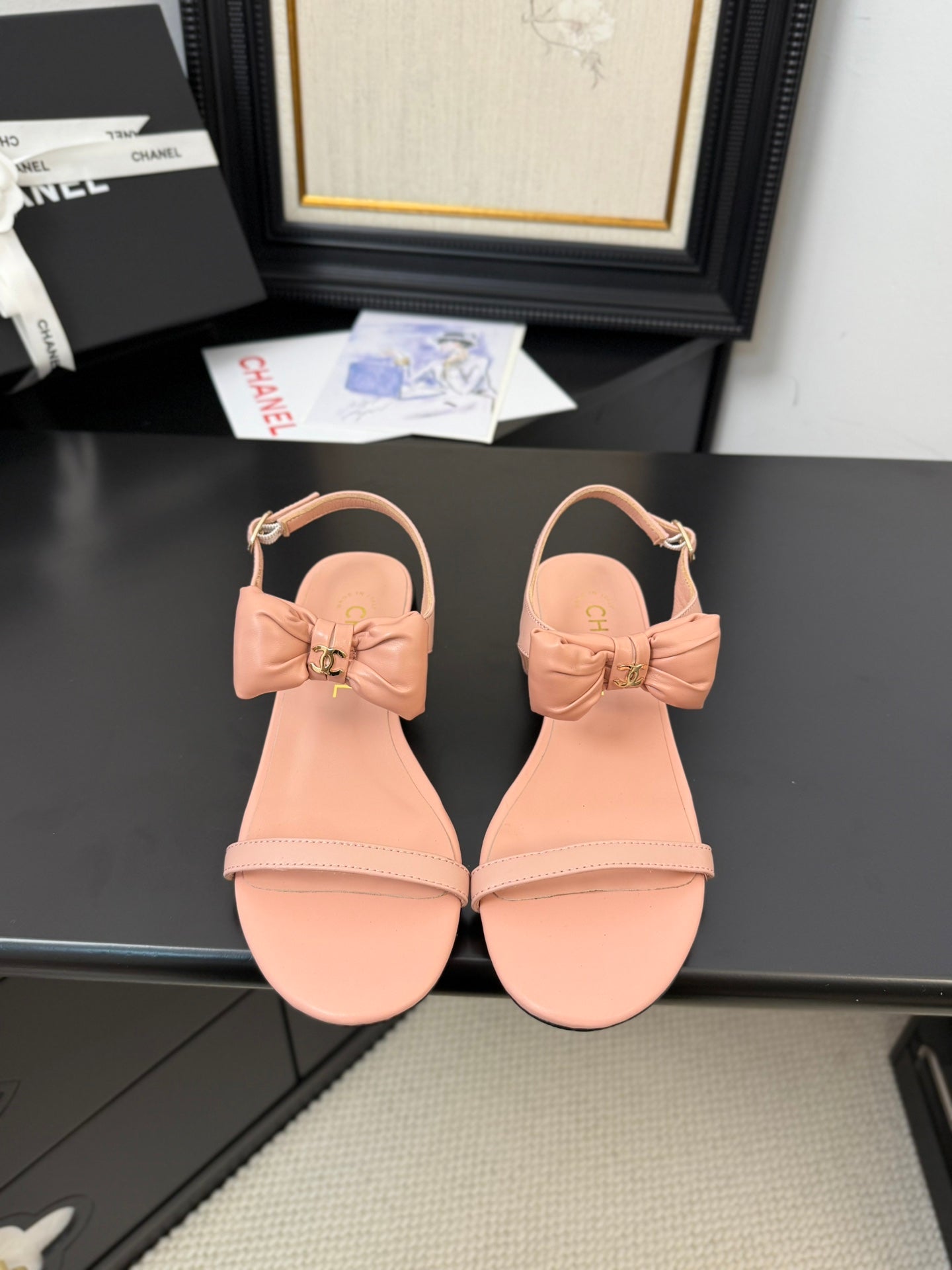FLAT SANDALS 5 MM IN PEACH PINK CALFSKIN - 34