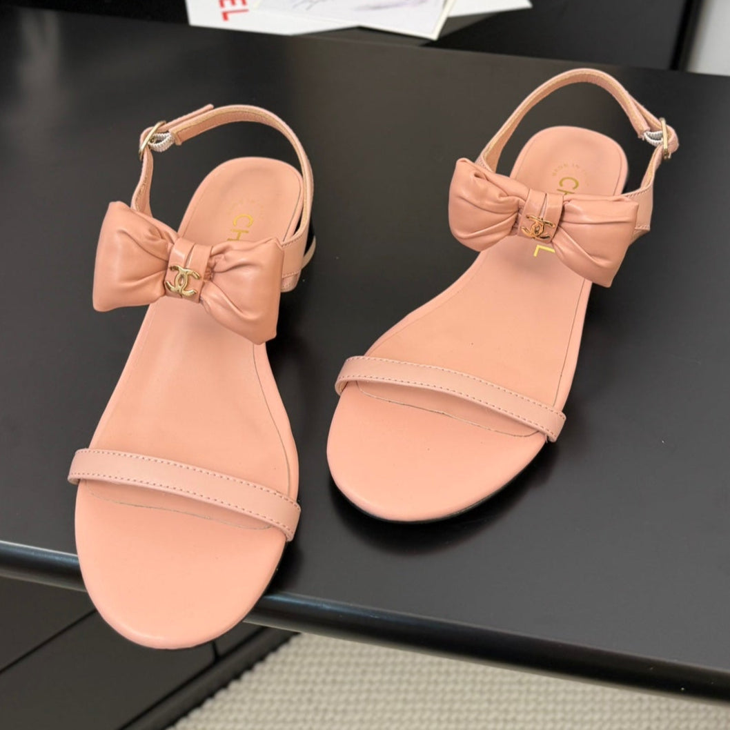 FLAT SANDALS 5 MM IN PEACH PINK CALFSKIN - 34