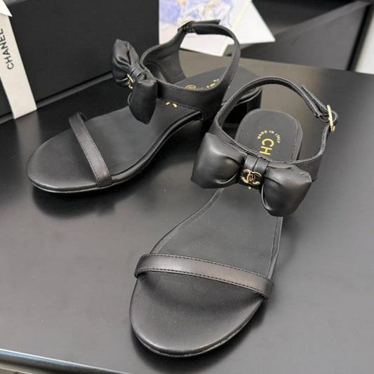 FLAT SANDALS 5 MM IN BLACK CALFSKIN - 34