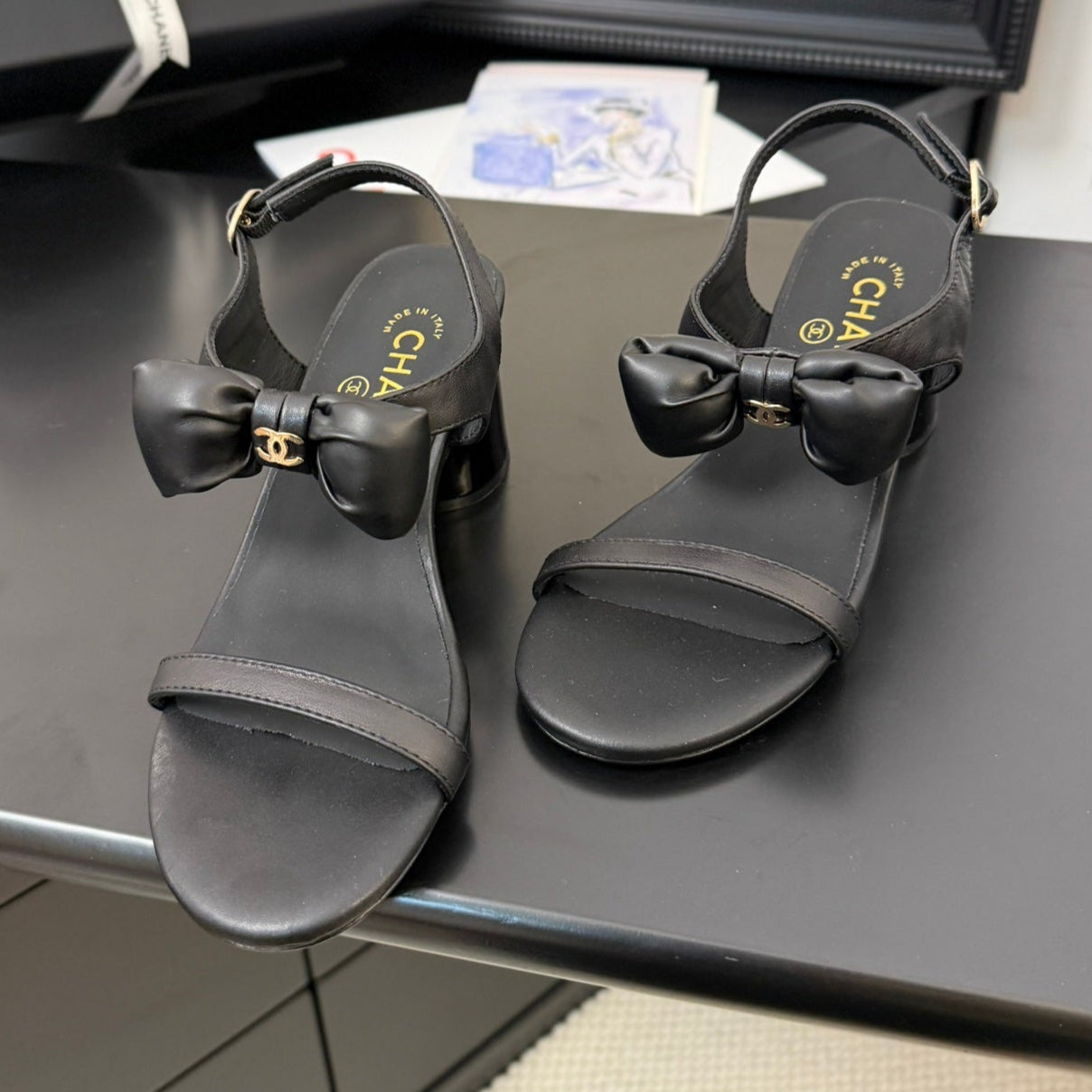 MID HEEL 45 MM SANDALS IN BLACK CALFSKIN - 34