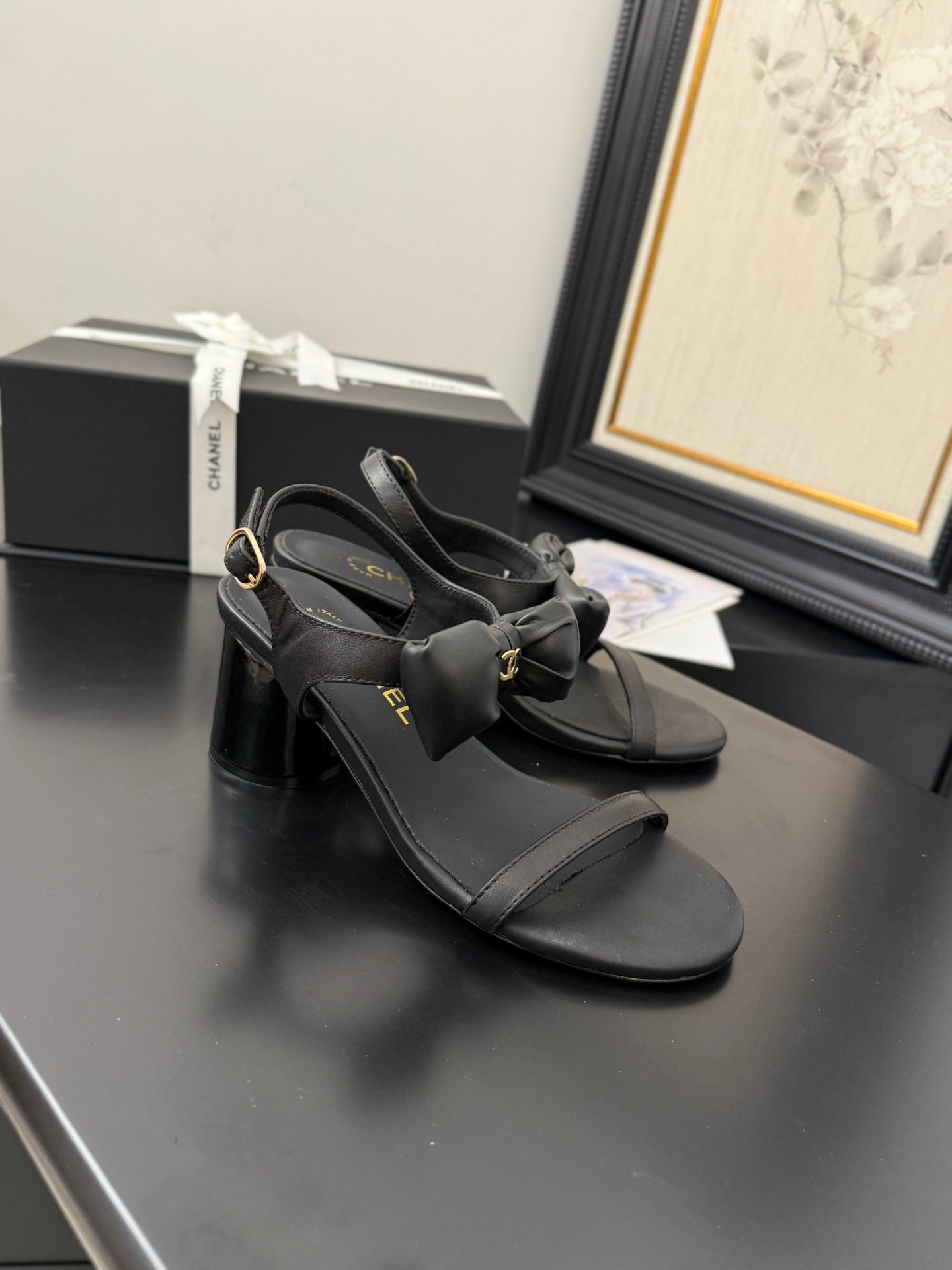 MID HEEL 45 MM SANDALS IN BLACK CALFSKIN - 34