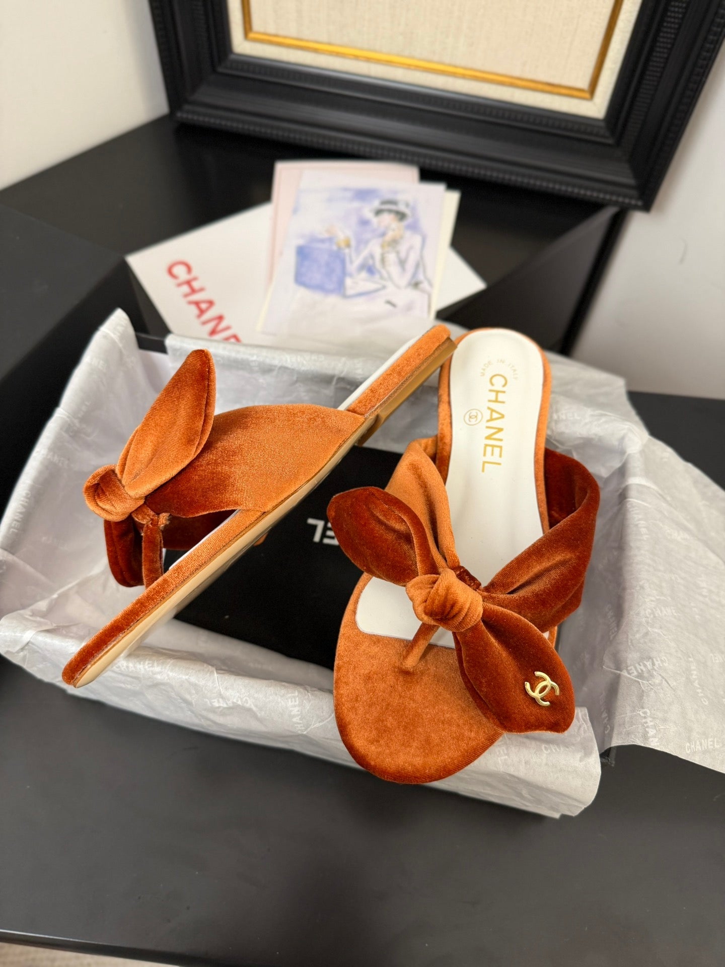 CC 25C Thong Sandal Bow Pumpkin Velvet fabric 233565 - 35