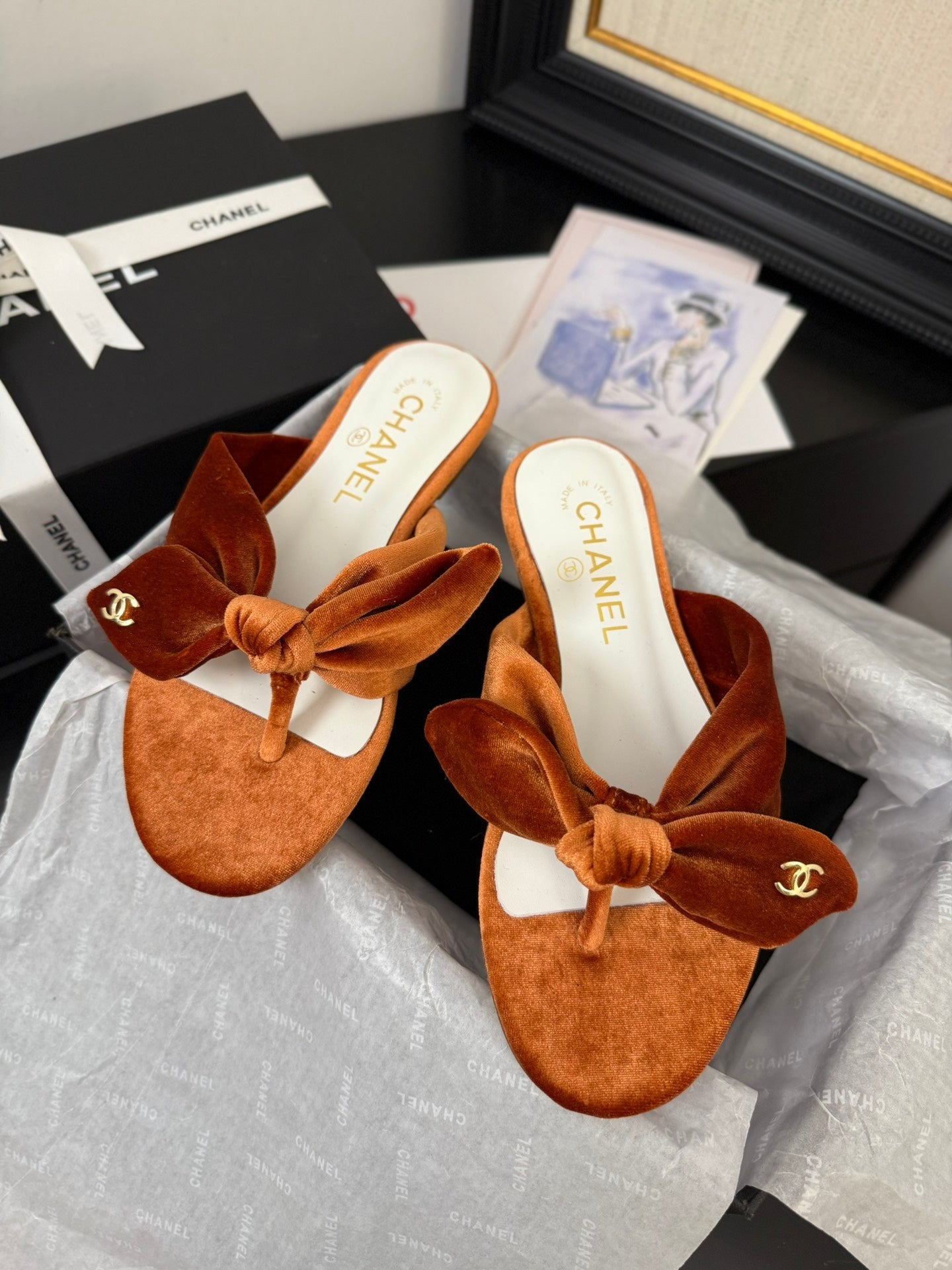 CC 25C Thong Sandal Bow Pumpkin Velvet fabric 233565 - 35