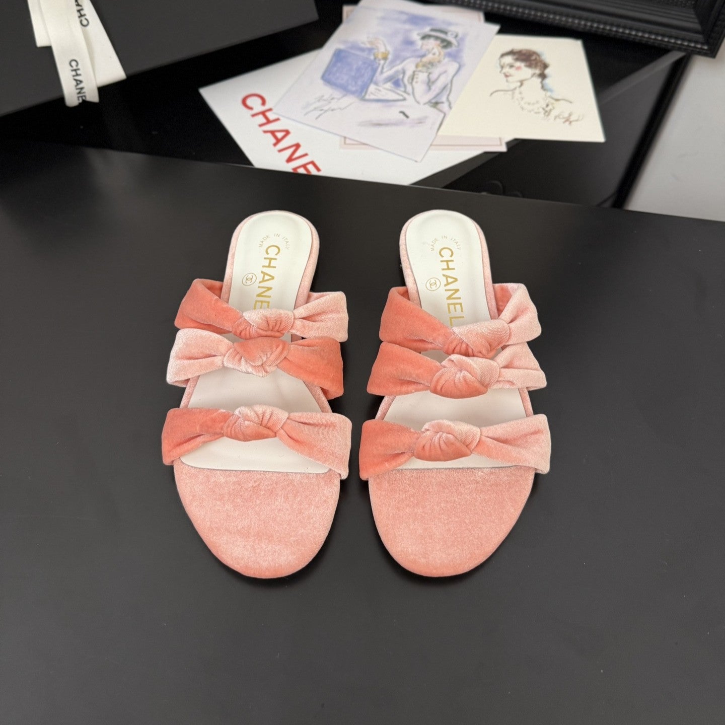 CC 25C Three Strap Mule Pink Velvet fabric 233561 - 35