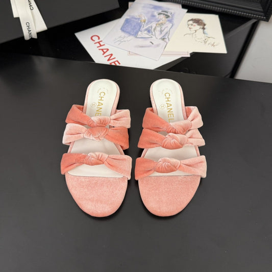 CC 25C Three Strap Mule Pink Velvet fabric 233561 - 35