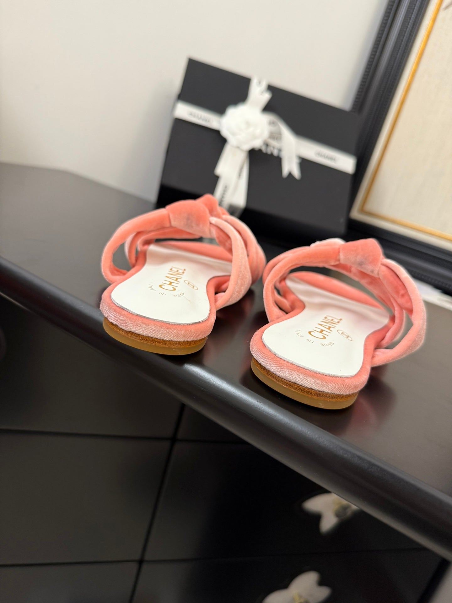 CC 25C Three Strap Mule Pink Velvet fabric 233561 - 35