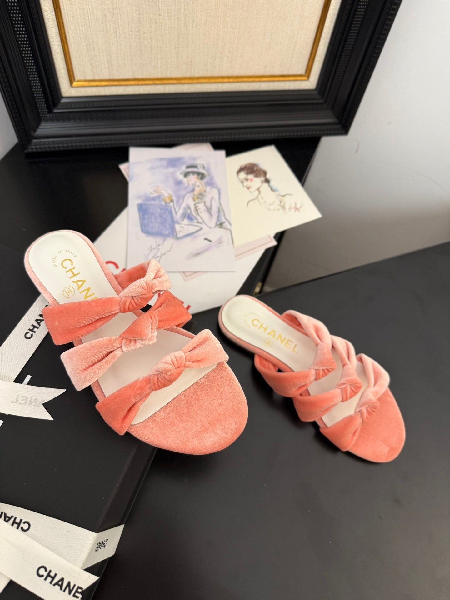 CC 25C Three Strap Mule Pink Velvet fabric 233561 - 35