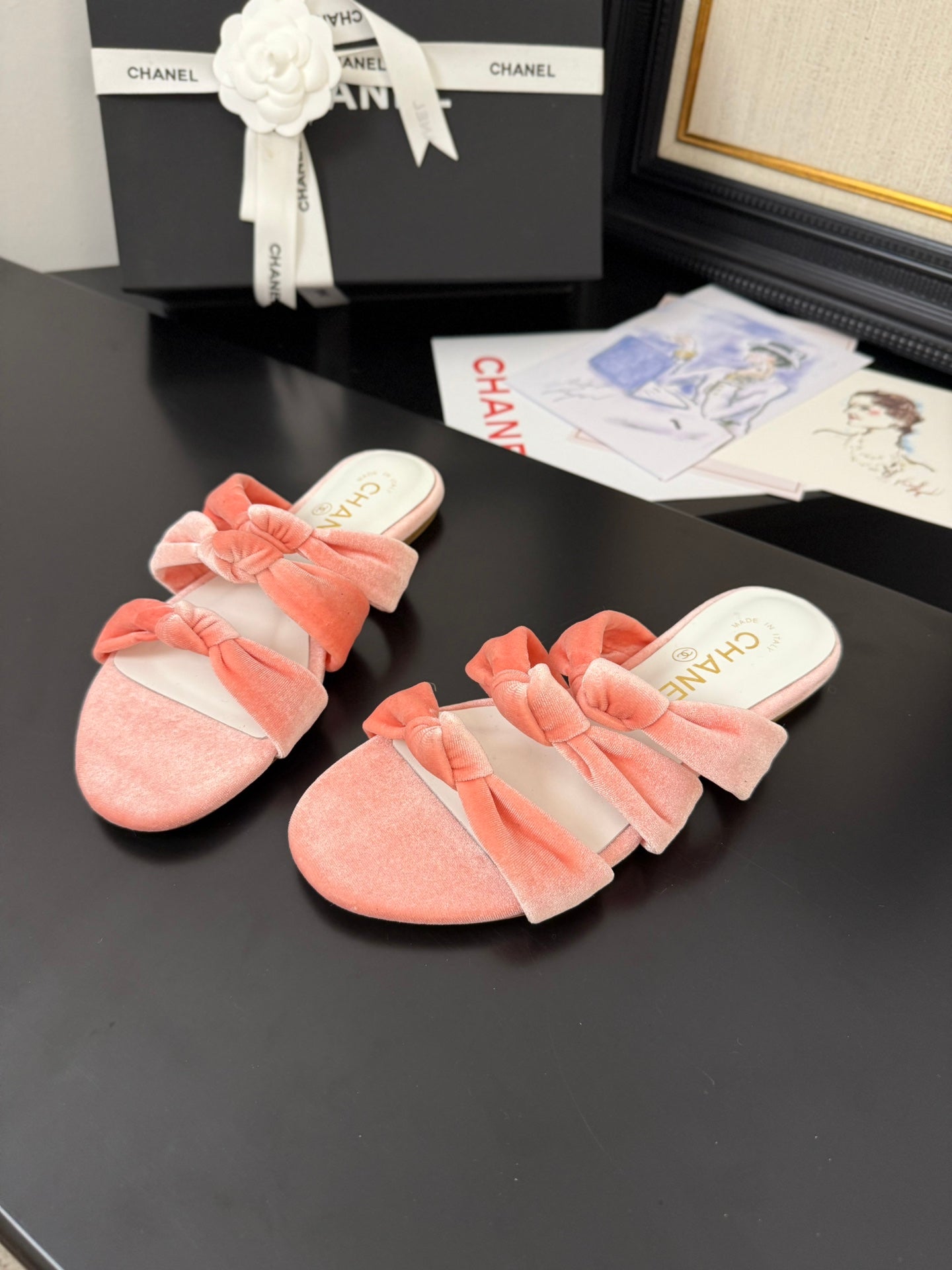 CC 25C Three Strap Mule Pink Velvet fabric 233561 - 35