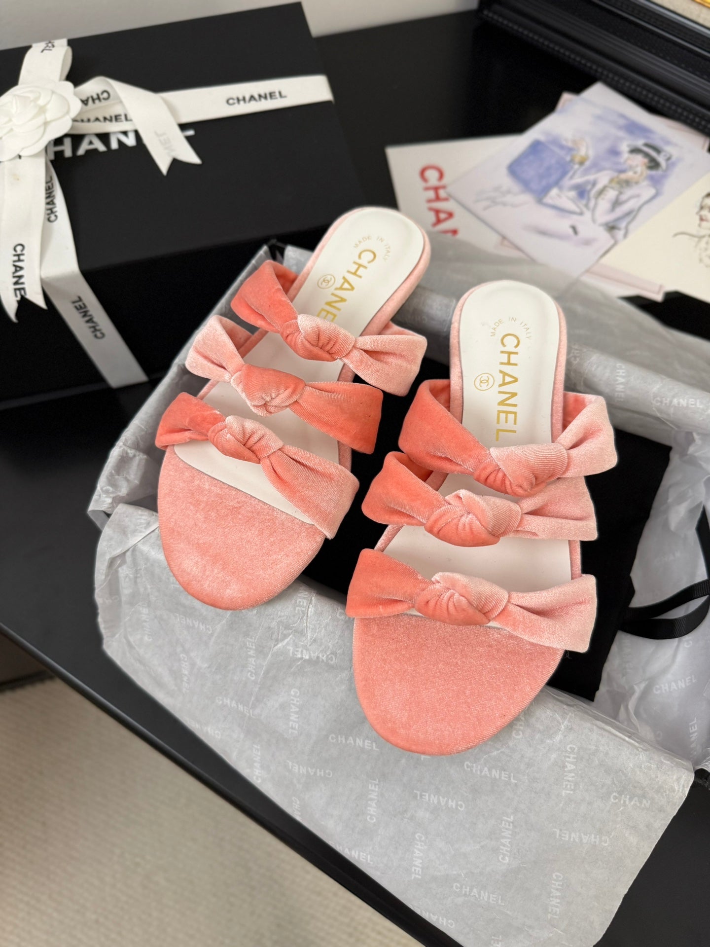 CC 25C Three Strap Mule Pink Velvet fabric 233561 - 35