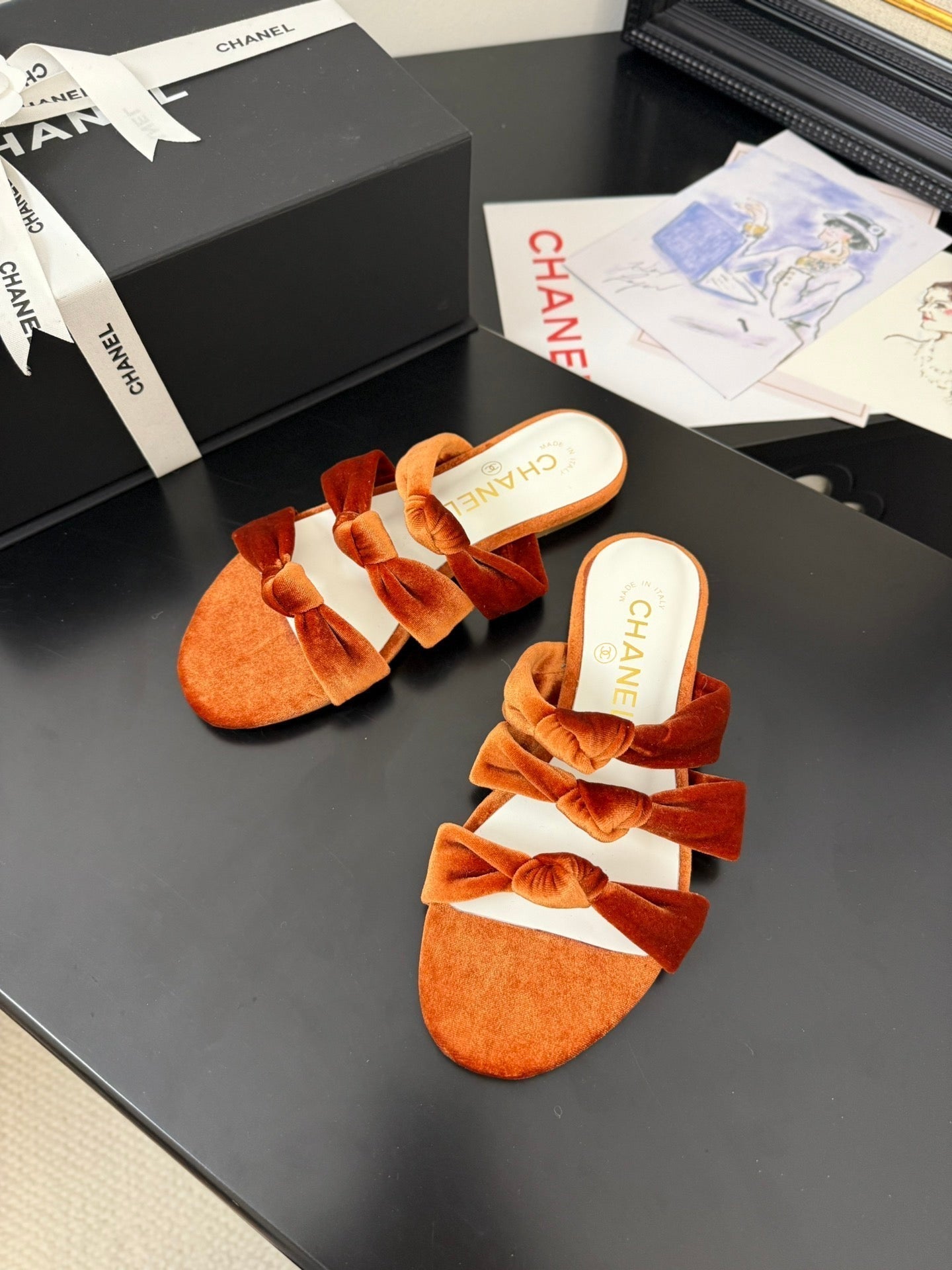 CC 25C Three Strap Mule Pumpkin Velvet fabric 233560 - 35