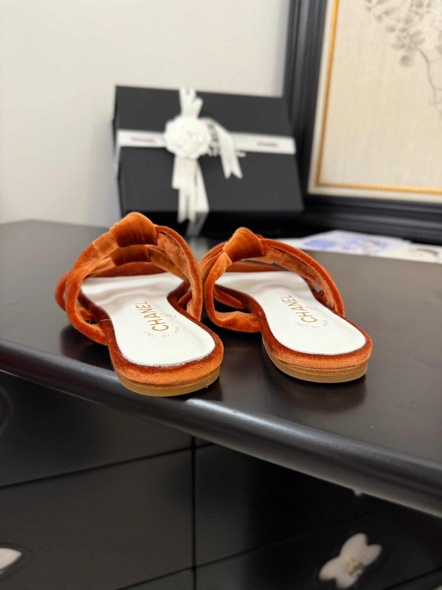 CC 25C Three Strap Mule Pumpkin Velvet fabric 233560 - 35