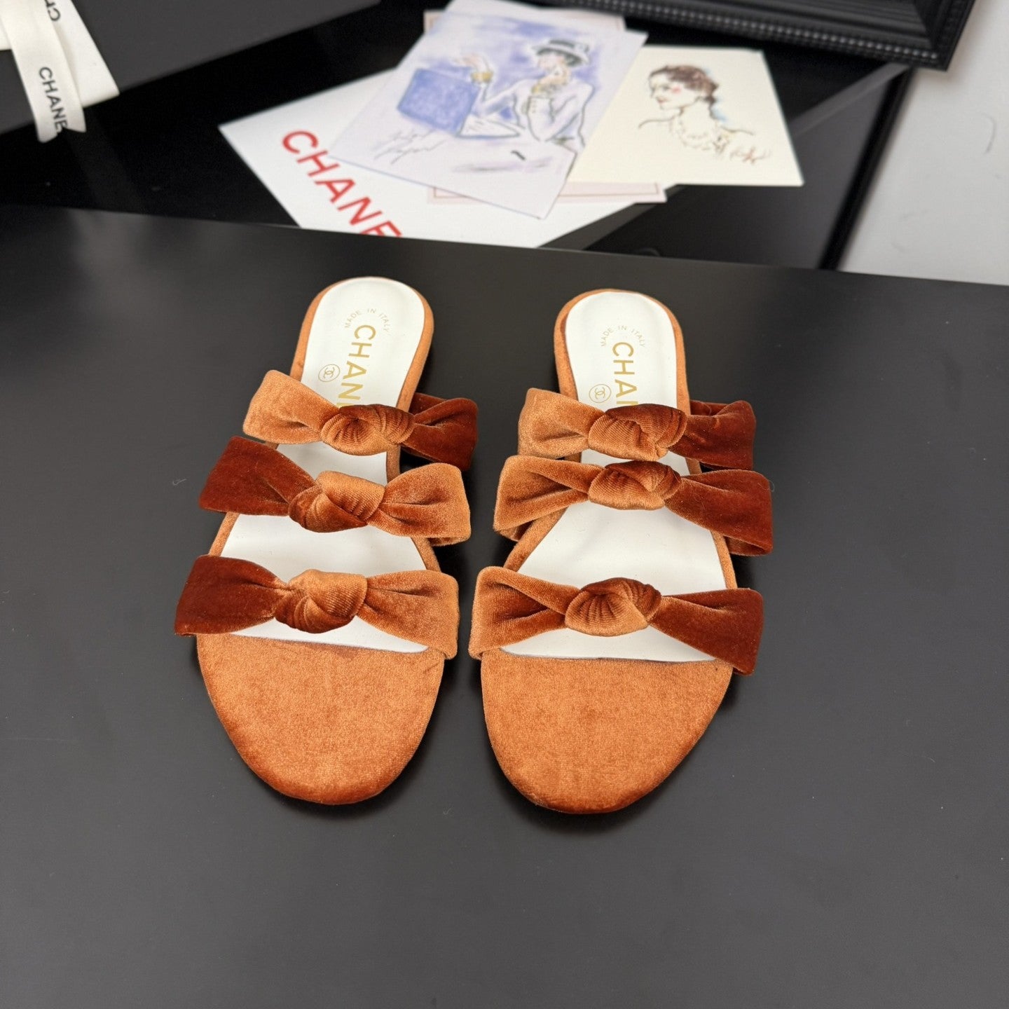 CC 25C Three Strap Mule Pumpkin Velvet fabric 233560 - 35