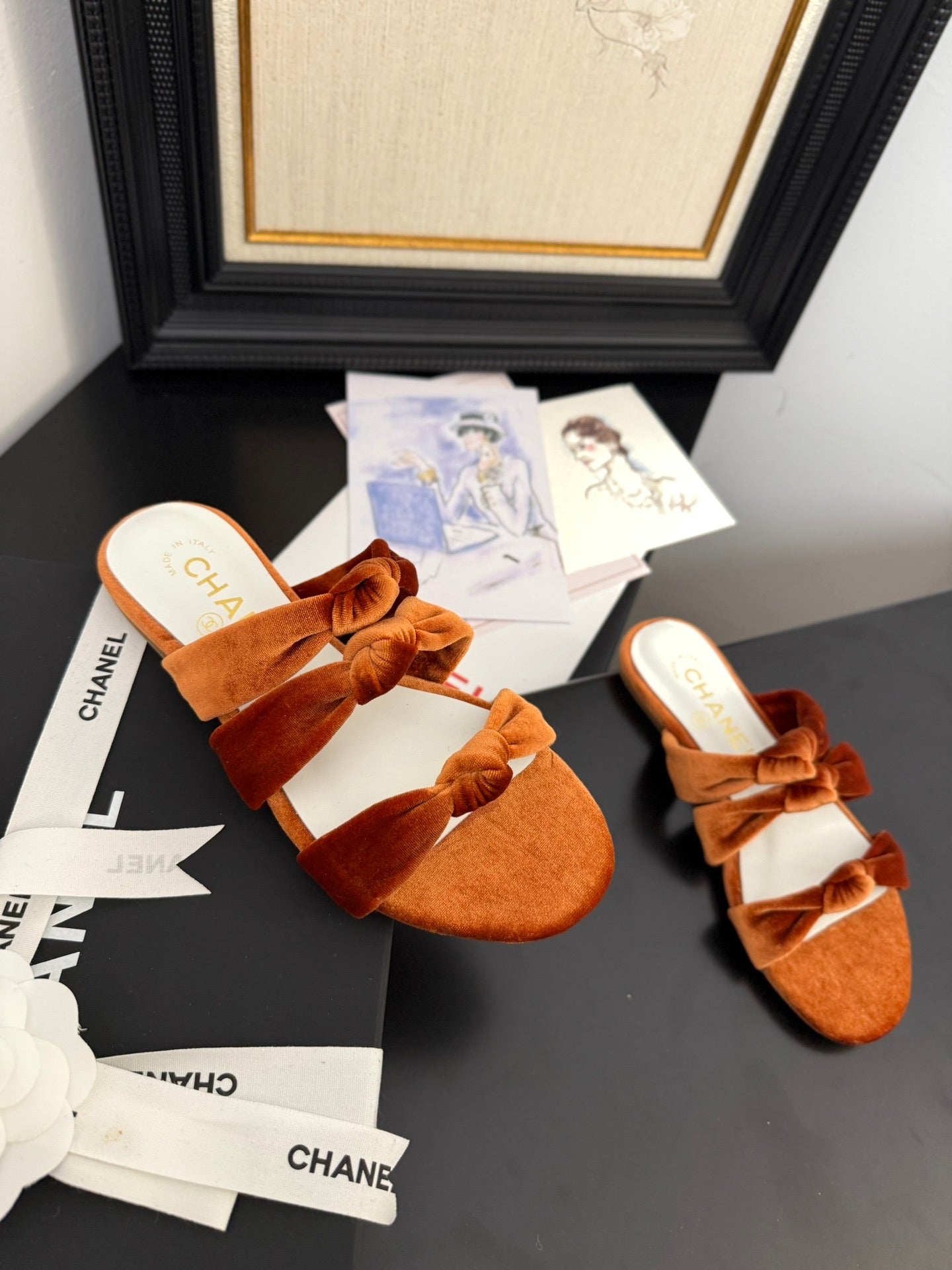 CC 25C Three Strap Mule Pumpkin Velvet fabric 233560 - 35
