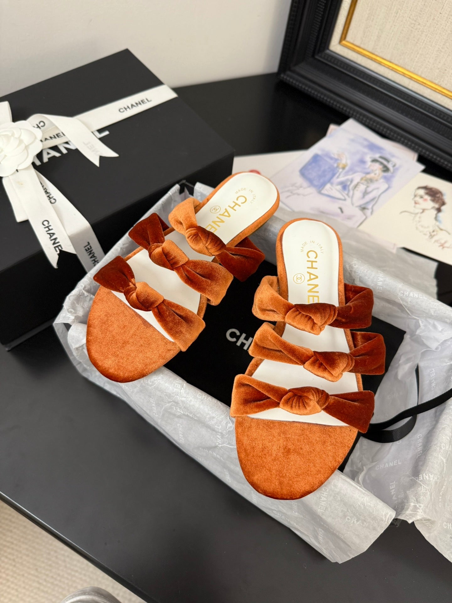 CC 25C Three Strap Mule Pumpkin Velvet fabric 233560 - 35