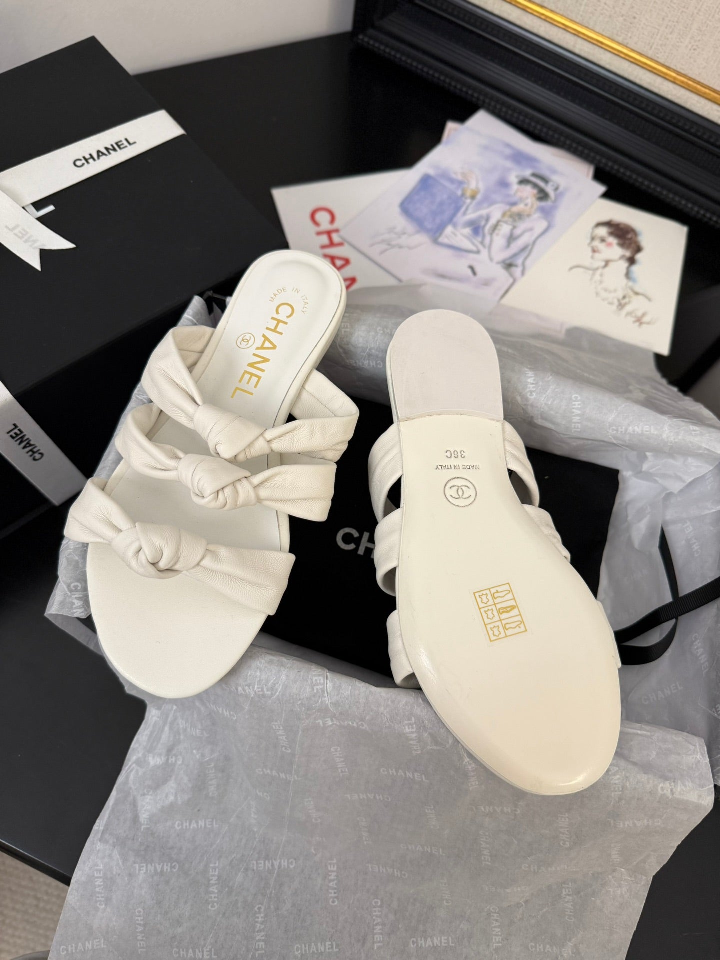 CC 25C Three Strap Mule White Lambskin 233558 - 35
