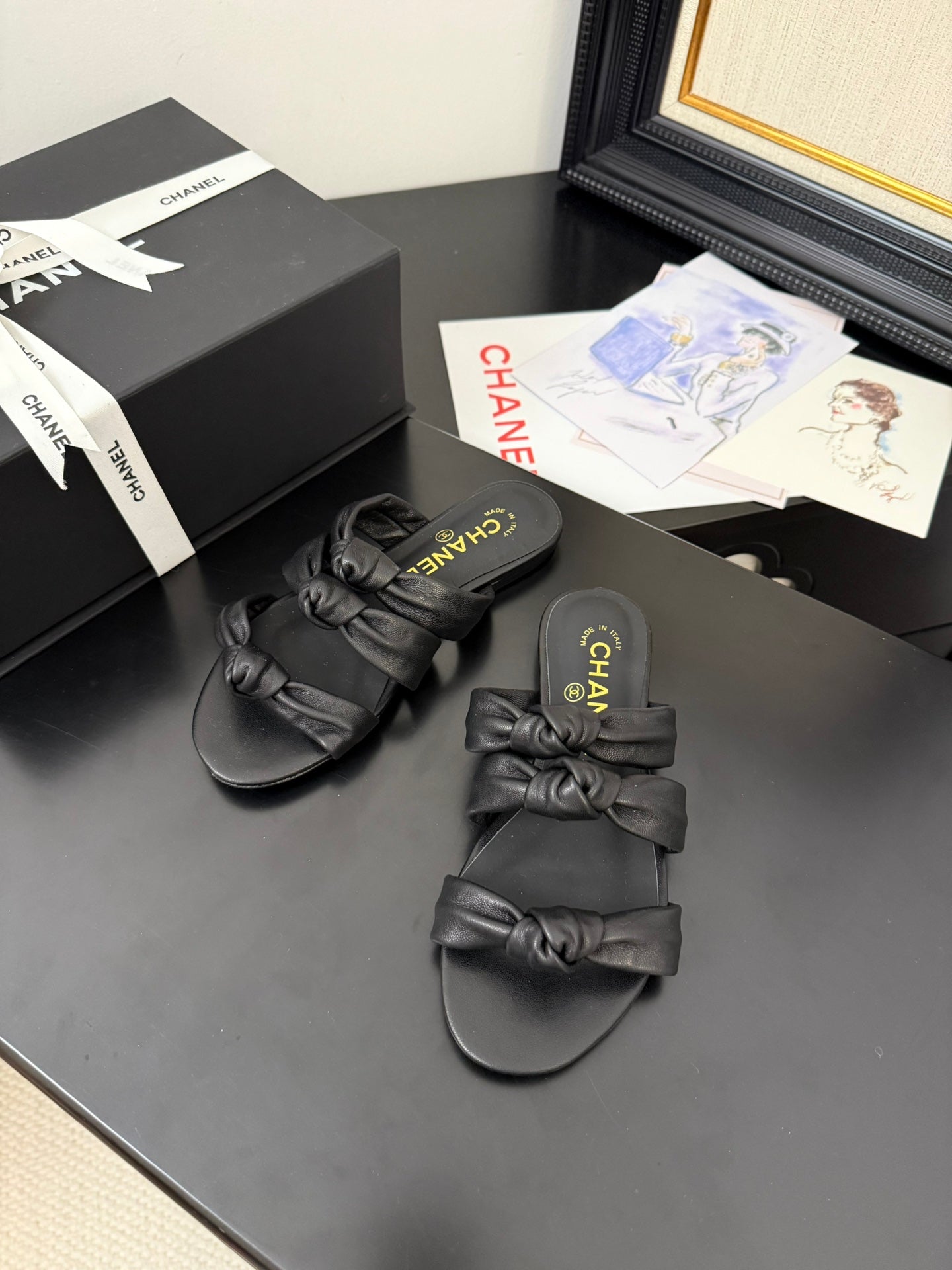 CC 25C Three Strap Mule Black Lambskin 233557 - 35