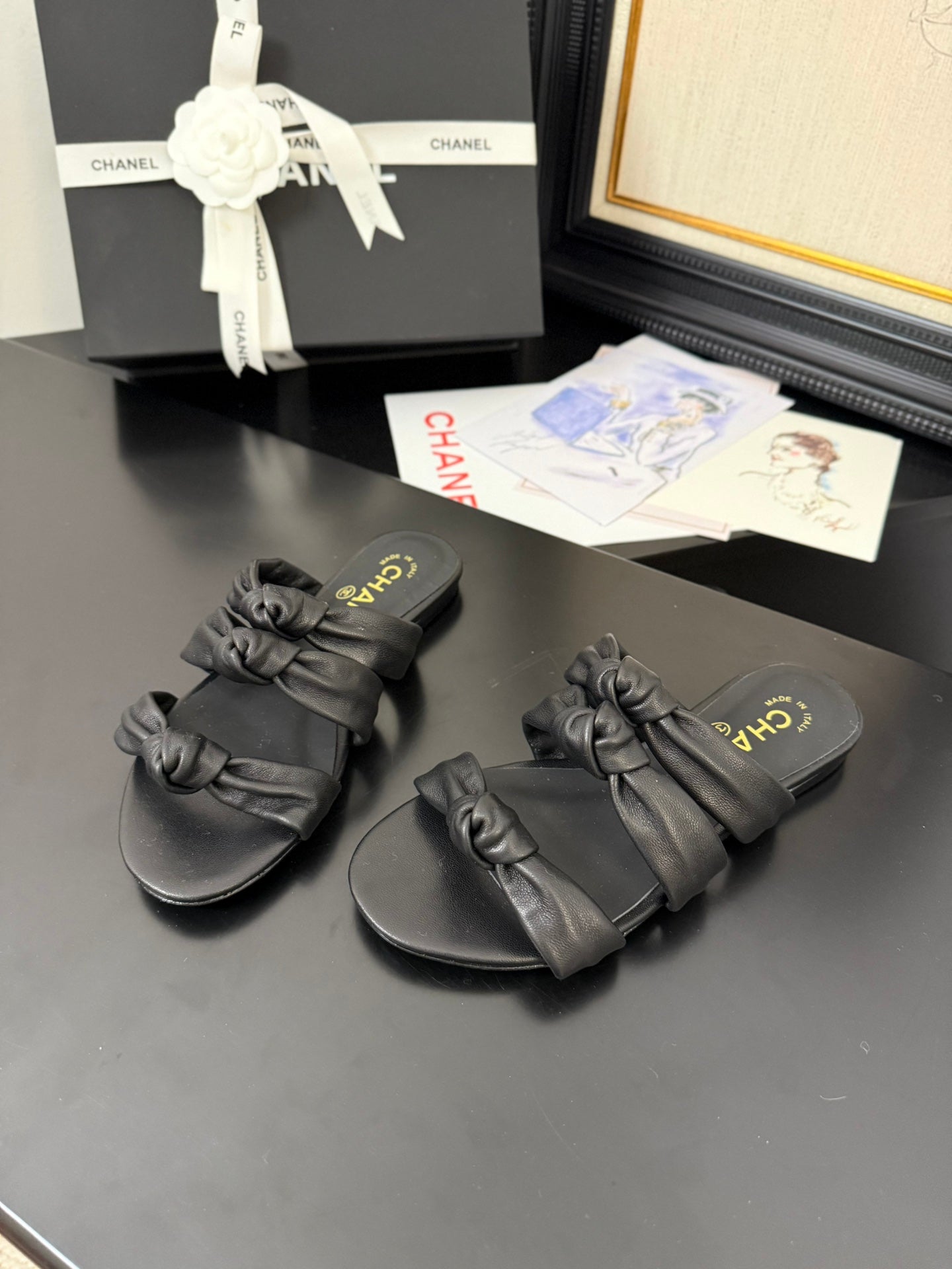 CC 25C Three Strap Mule Black Lambskin 233557 - 35