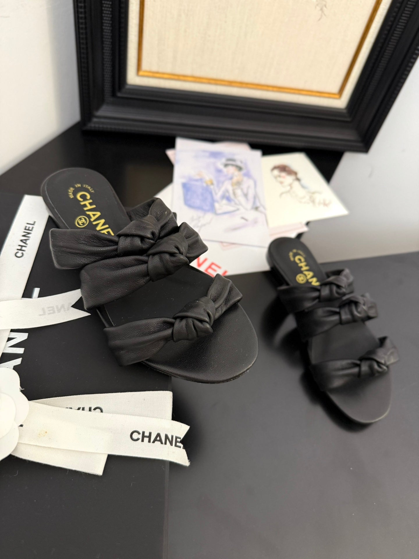 CC 25C Three Strap Mule Black Lambskin 233557 - 35
