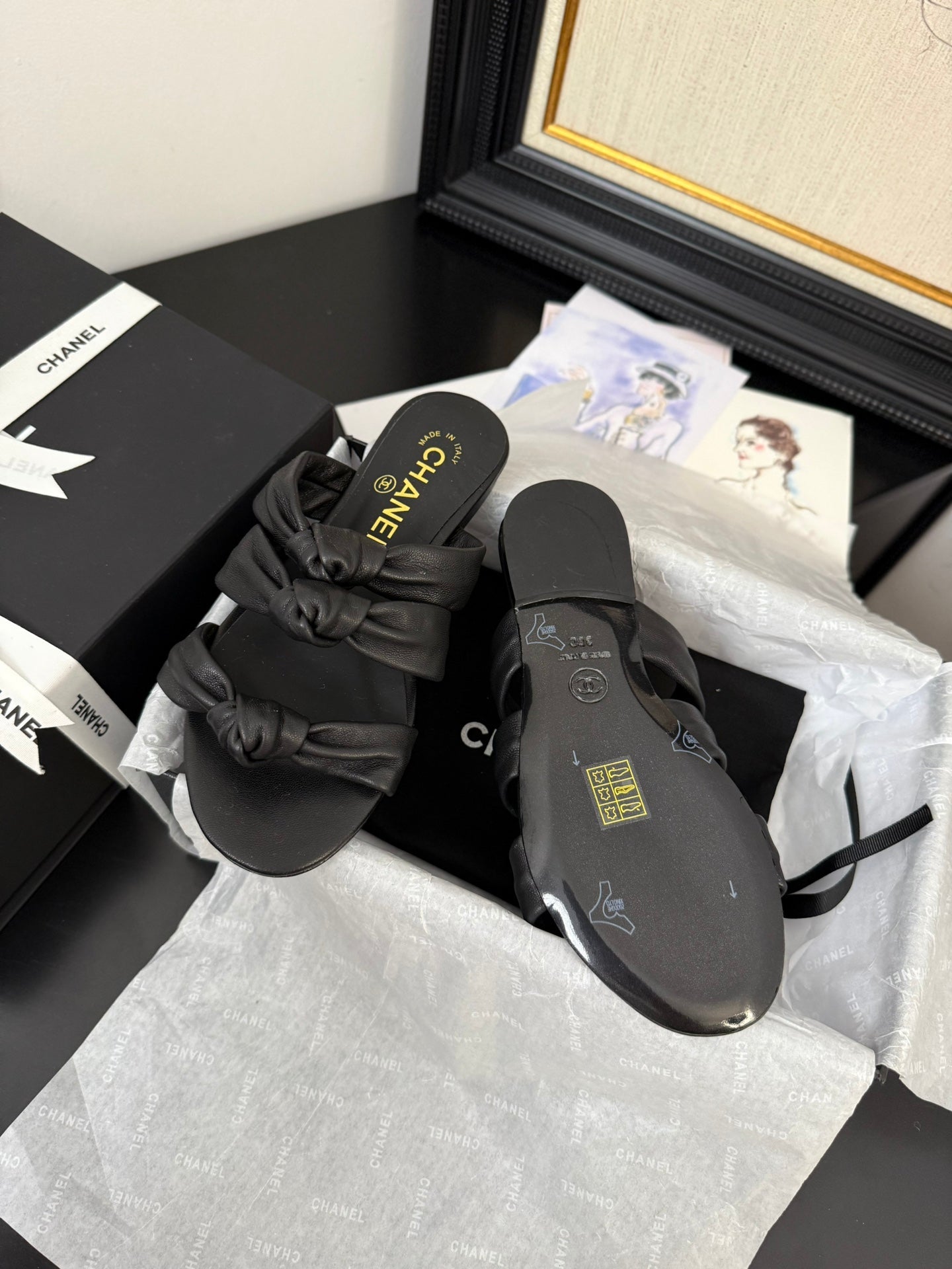 CC 25C Three Strap Mule Black Lambskin 233557 - 35