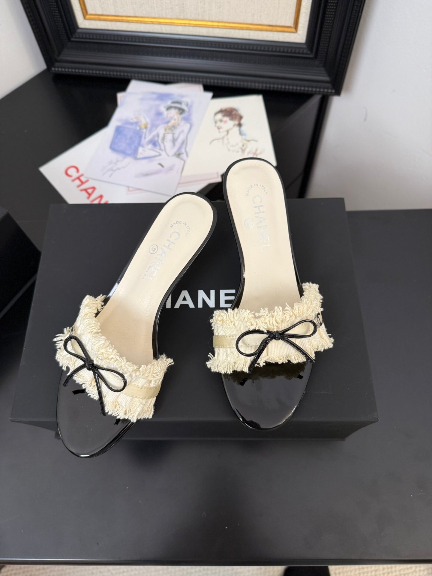 WHITE GROSGRAIN CANVAS BOW MULE SANDALS 65 MM - 35