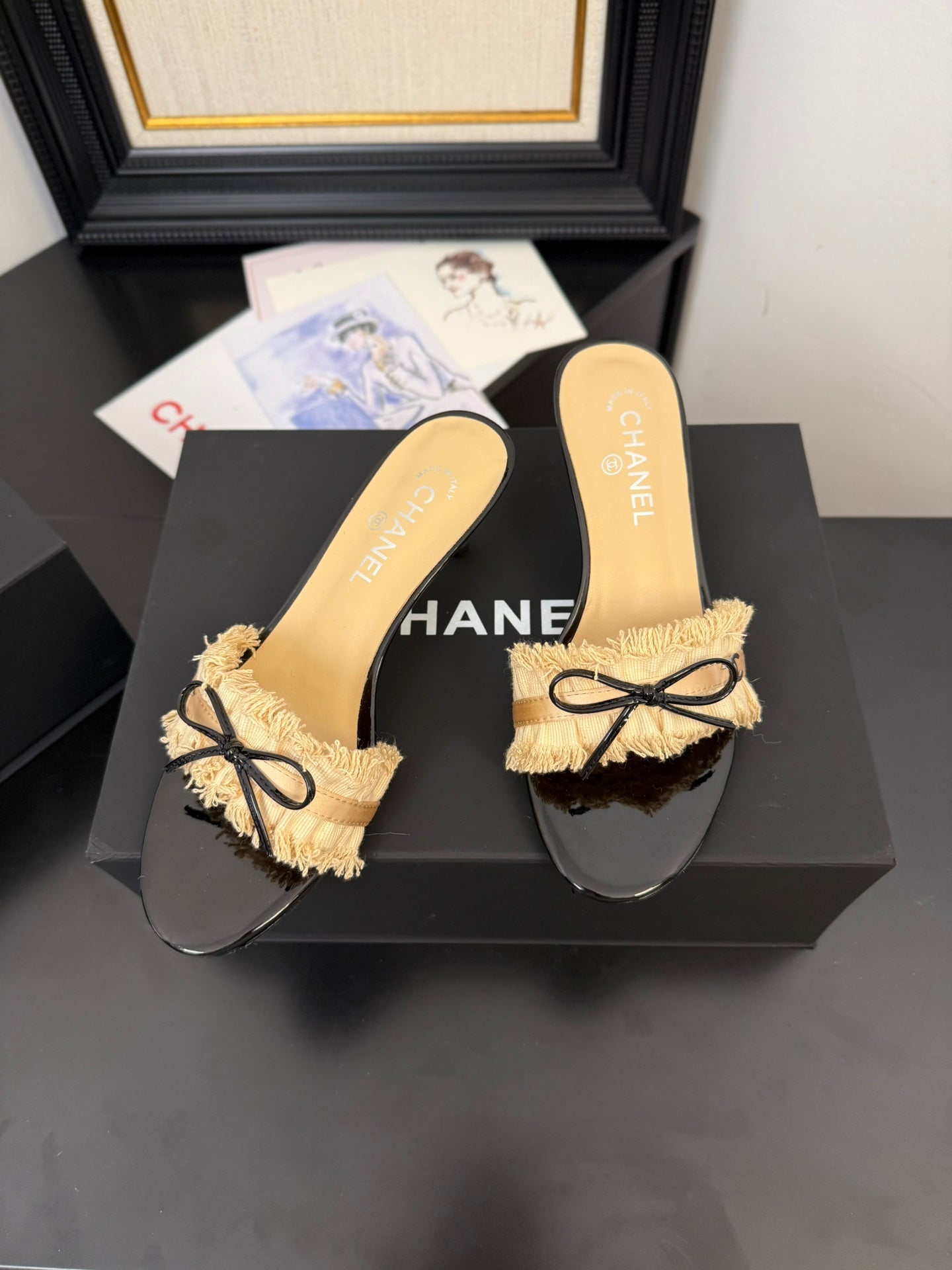 SAND YELLOW GROSGRAIN CANVAS BOW MULE SANDALS 65 MM - 35