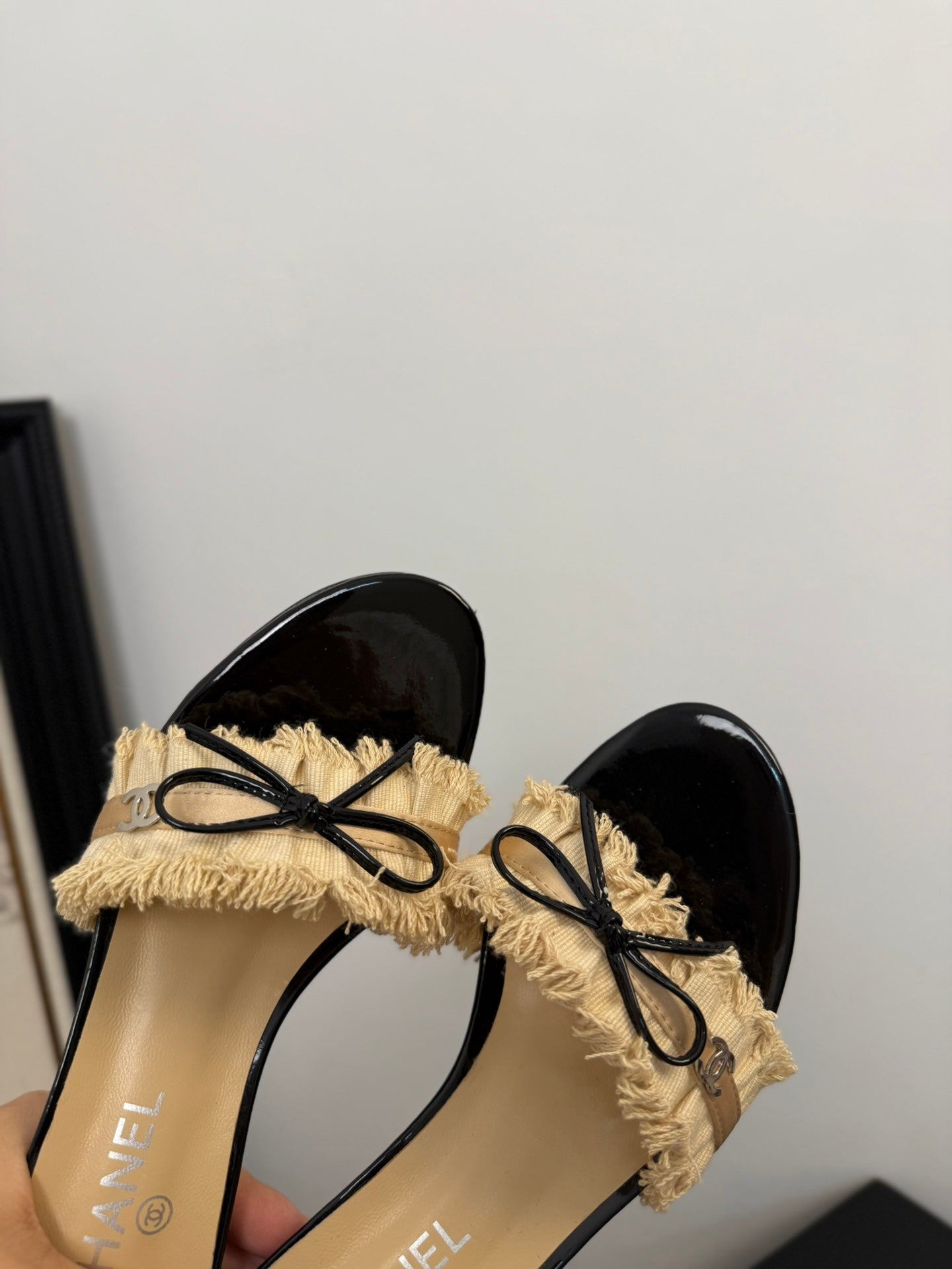SAND YELLOW GROSGRAIN CANVAS BOW MULE SANDALS 65 MM - 35