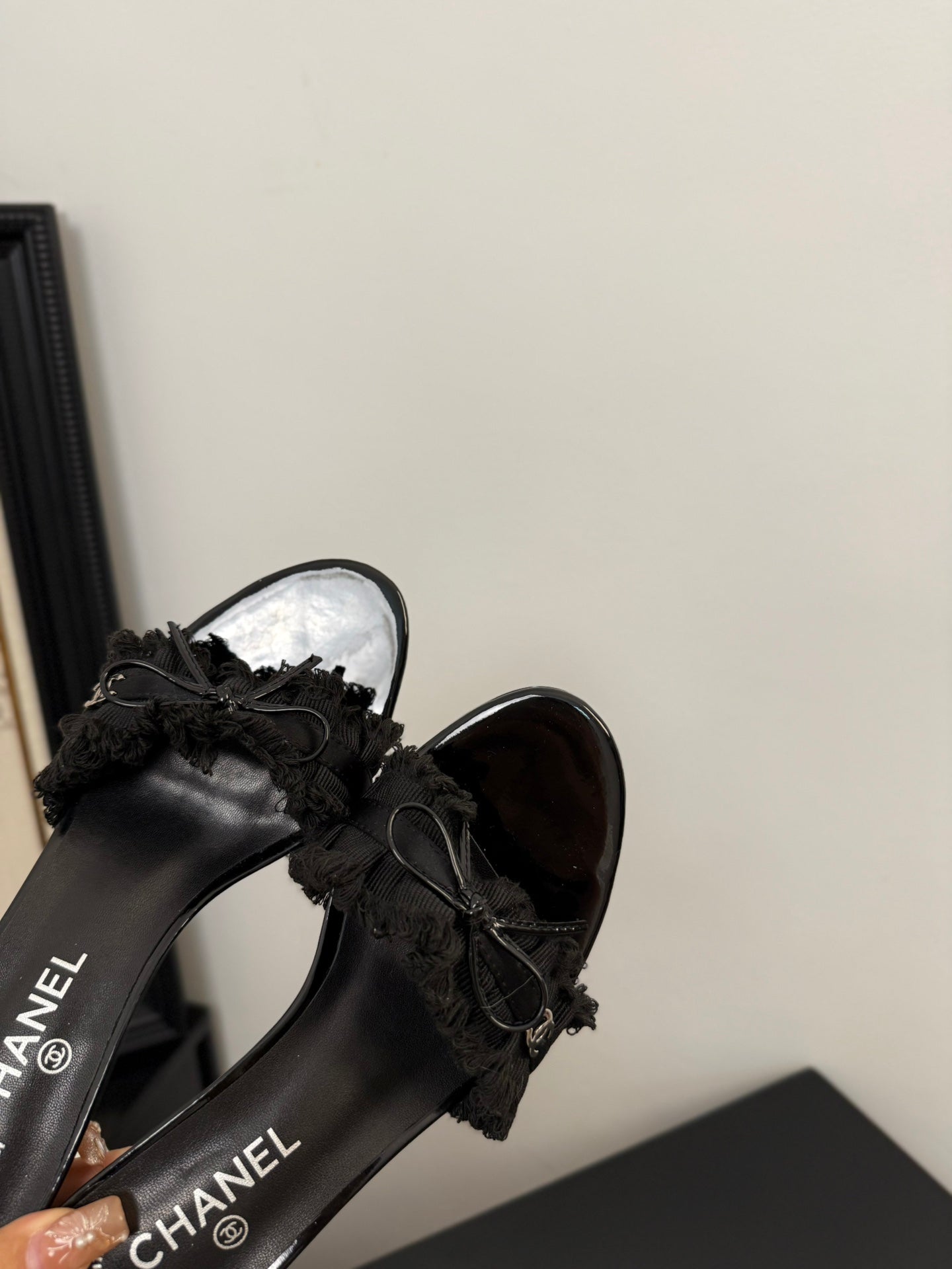 BLACK GROSGRAIN CANVAS BOW MULE SANDALS 65 MM - 35